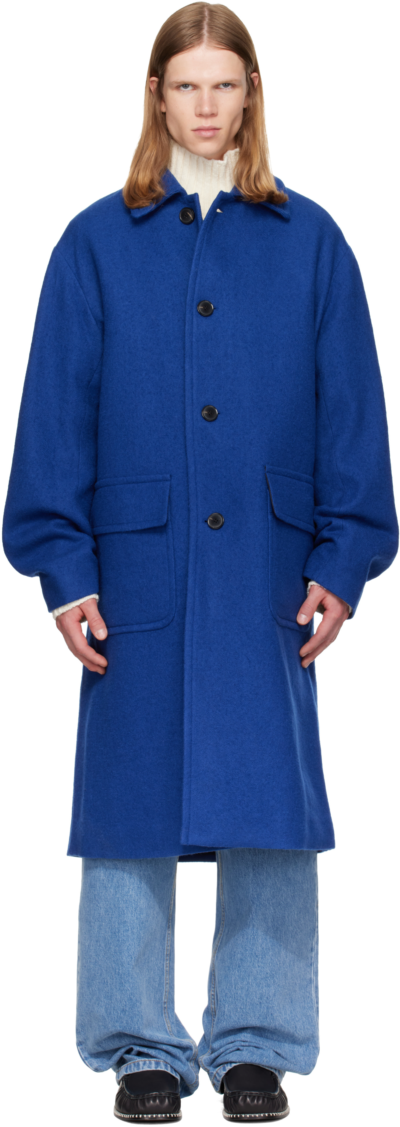 Dries Van Noten - Blue Single-Breasted Wool Coat