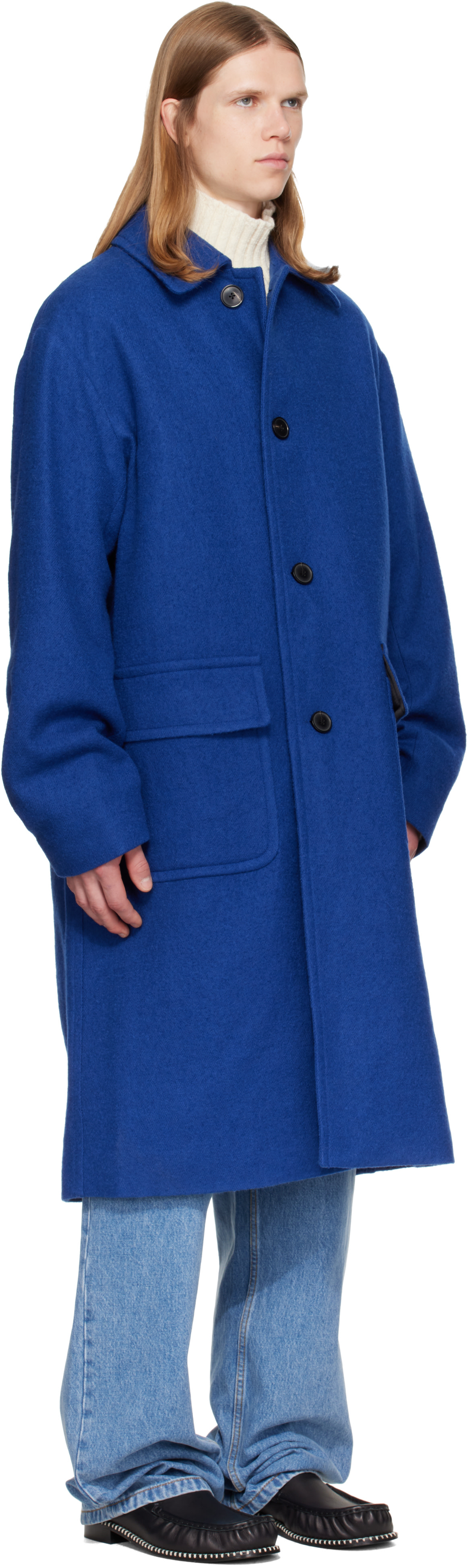 Dries Van Noten - Blue Single-Breasted Wool Coat