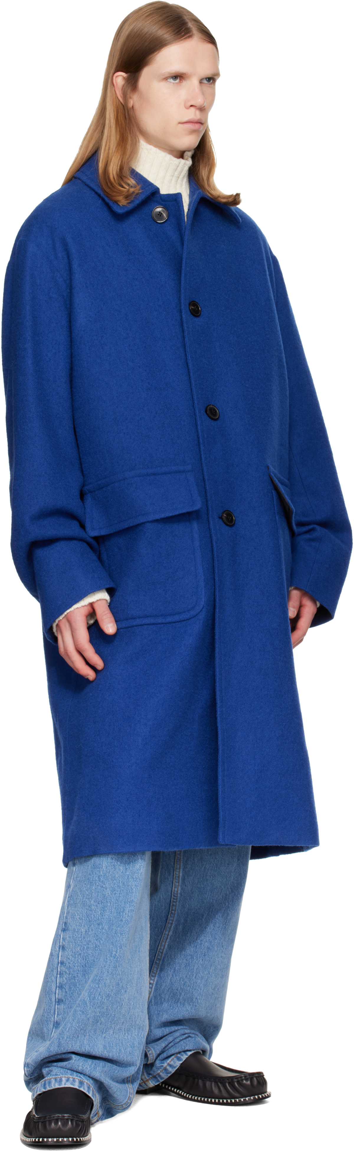 Dries Van Noten - Blue Single-Breasted Wool Coat