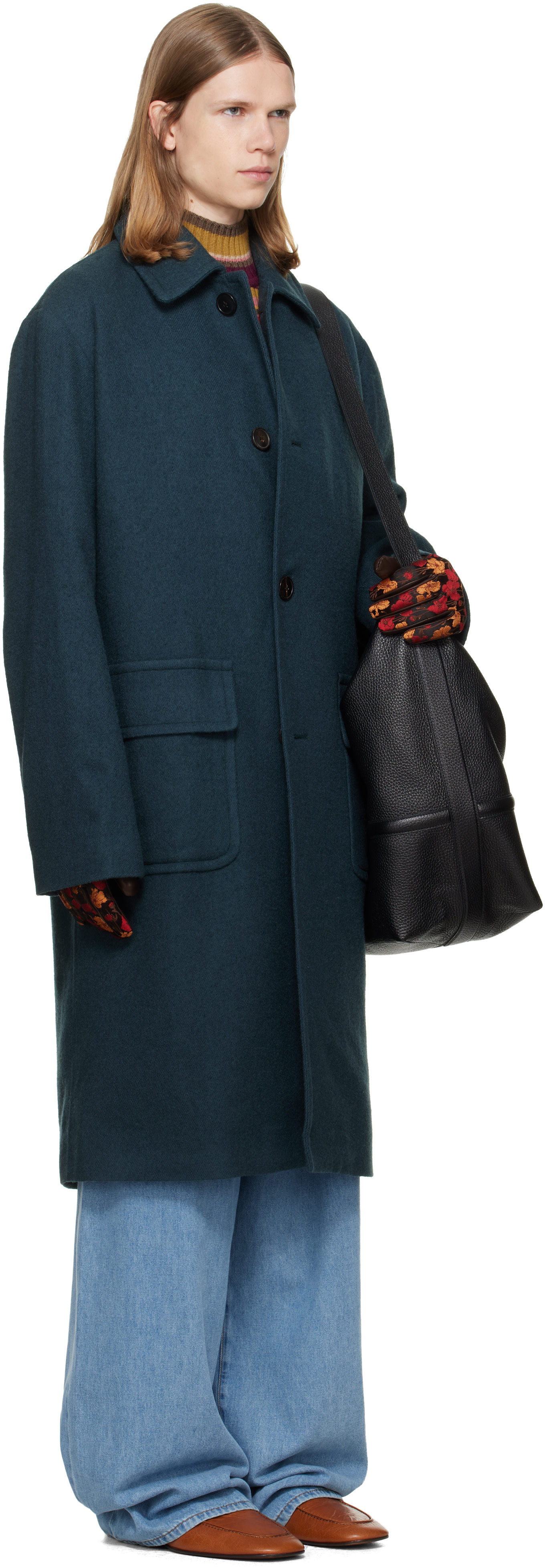 Dries Van Noten: グリーン ウール メルトン コート | SSENSE 日本