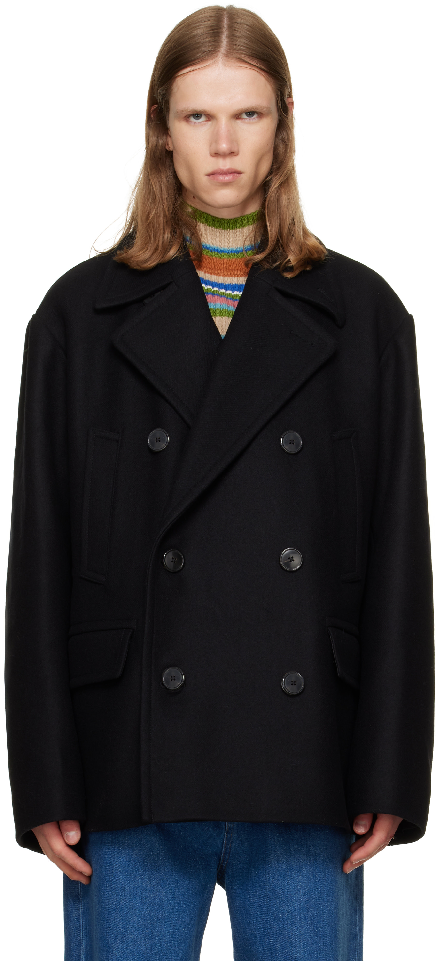 Dries Van Noten - Black Double-Breasted Coat