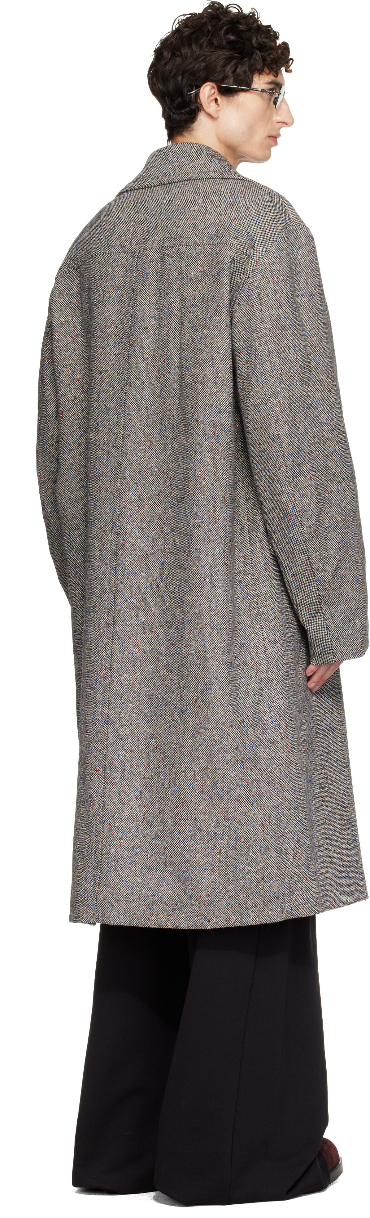 Dries Van Noten: Black & Gray Oversized Wool Tweed Coat | SSENSE