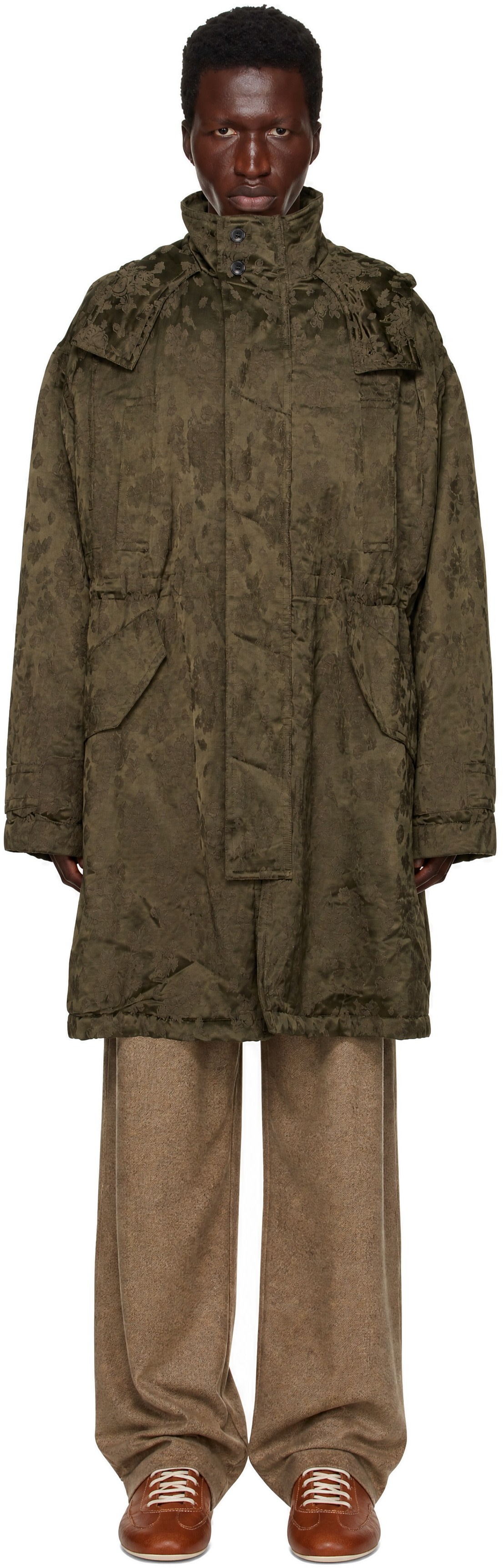 Dries Van Noten - Khaki Jacquard Coat