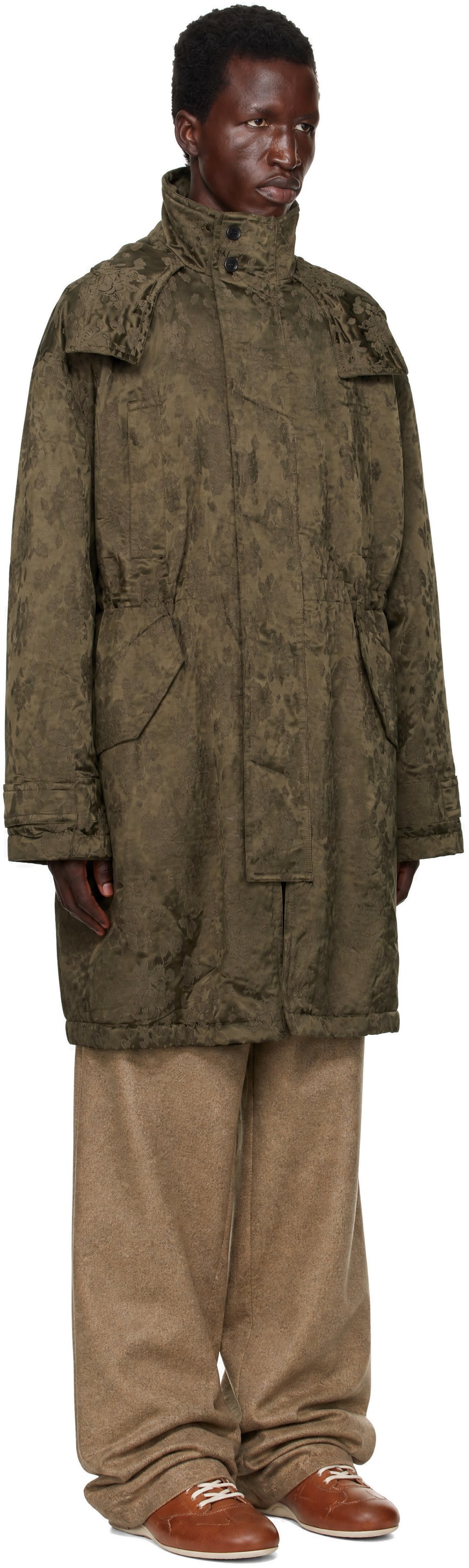 Dries Van Noten - Khaki Jacquard Coat