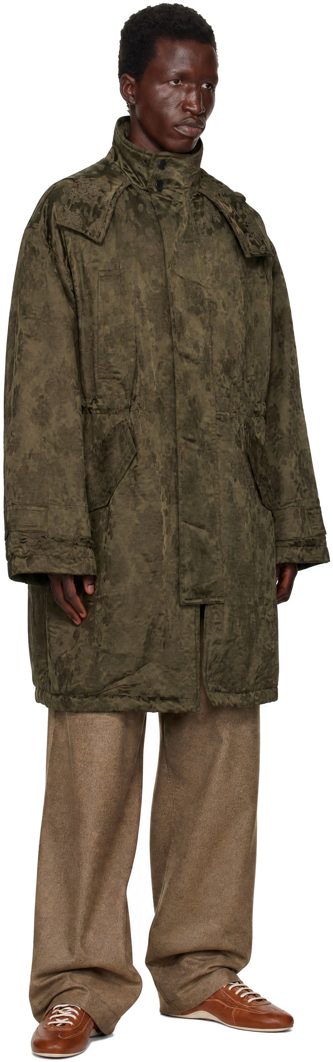 Dries Van Noten - Khaki Jacquard Coat