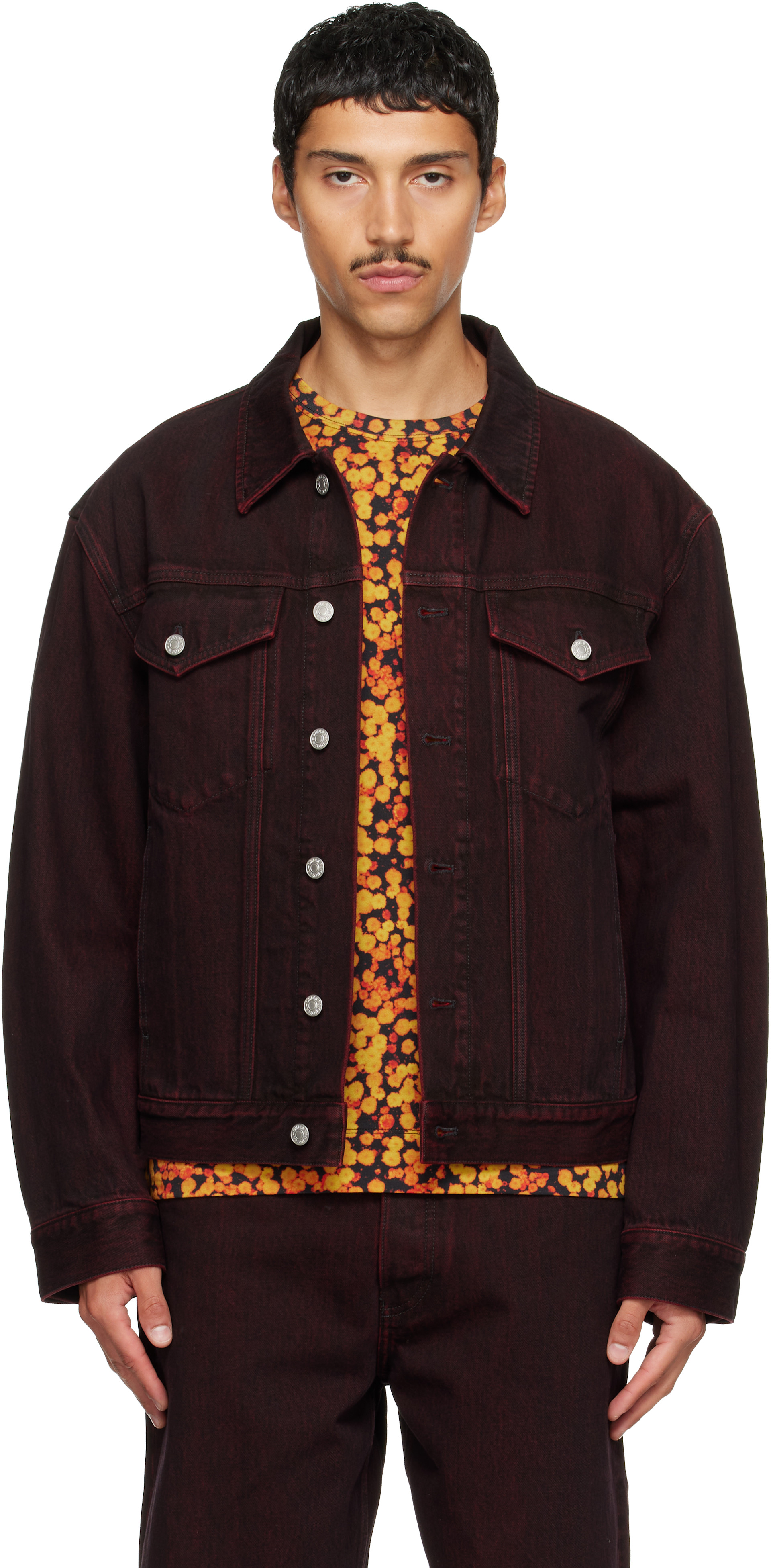 M*e様 DRIES VAN NOTEN エポレットジャケット Dries Van Noten: バーガンディ フェード デニムジャケット | SSENSE 日本