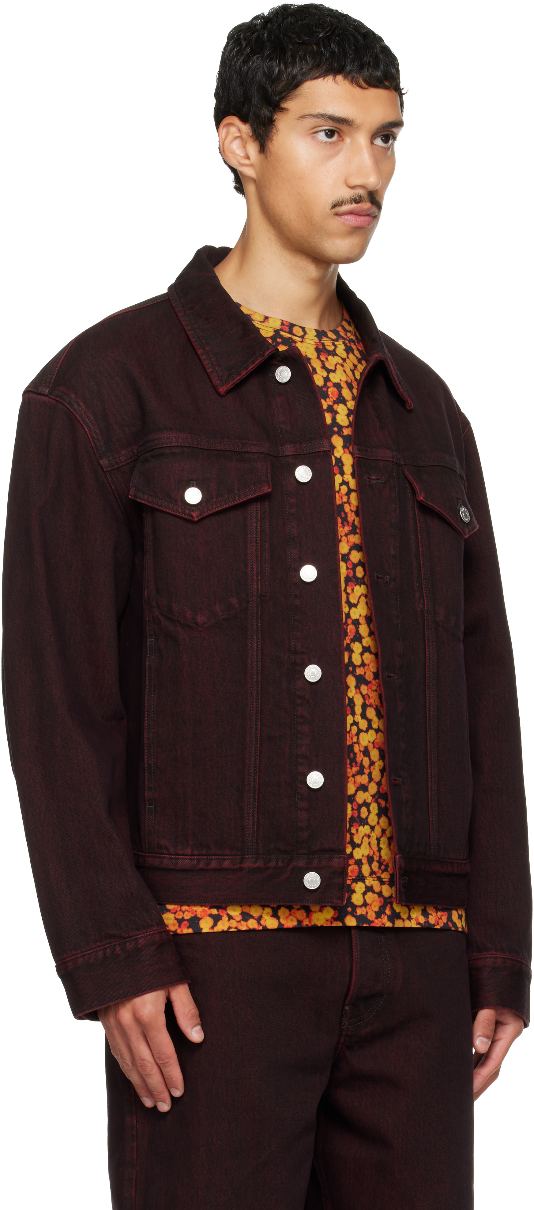 Dries Van Noten: Burgundy Faded Denim Jacket | SSENSE Canada