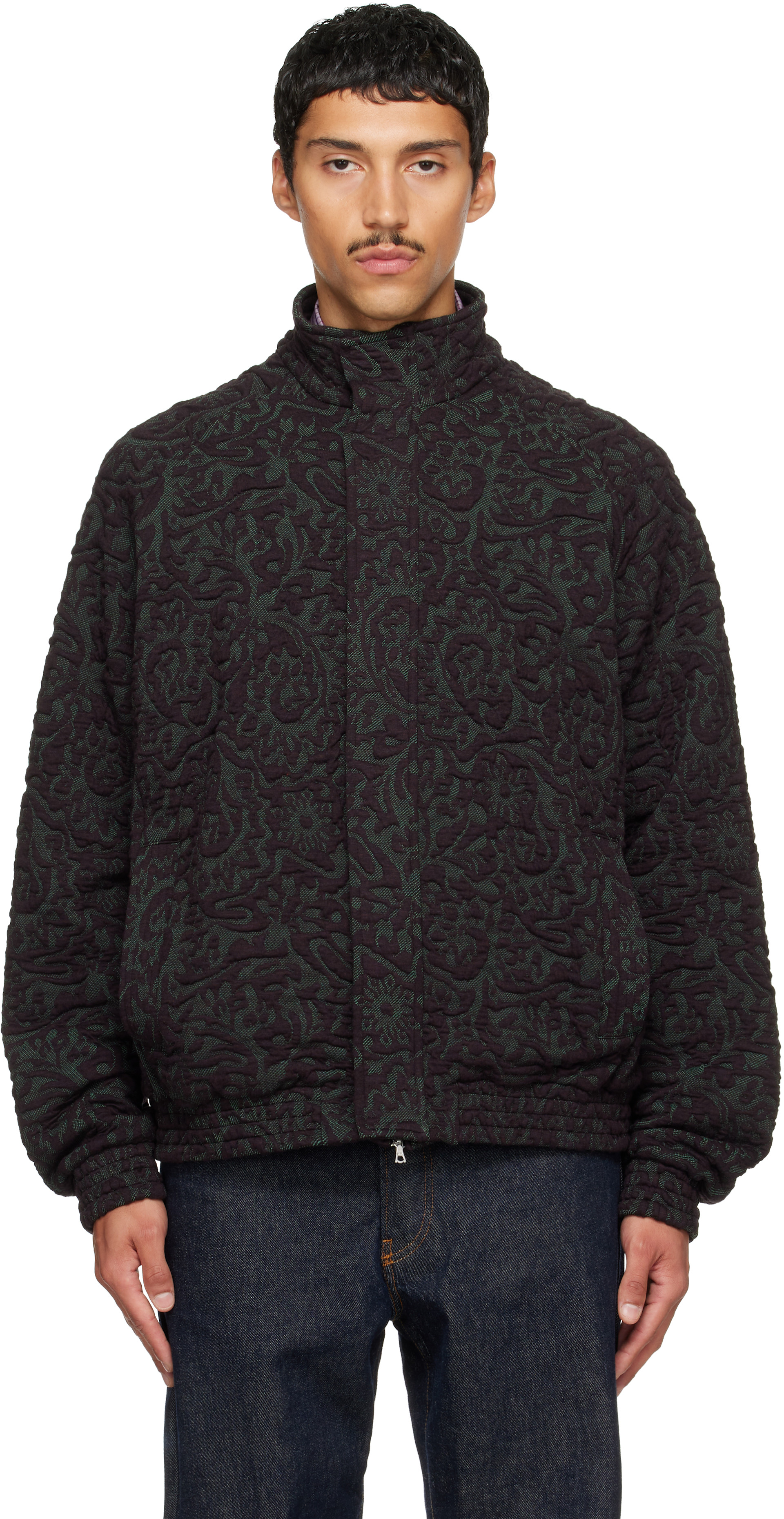 Dries Van Noten: Purple & Green Jacquard Jacket | SSENSE