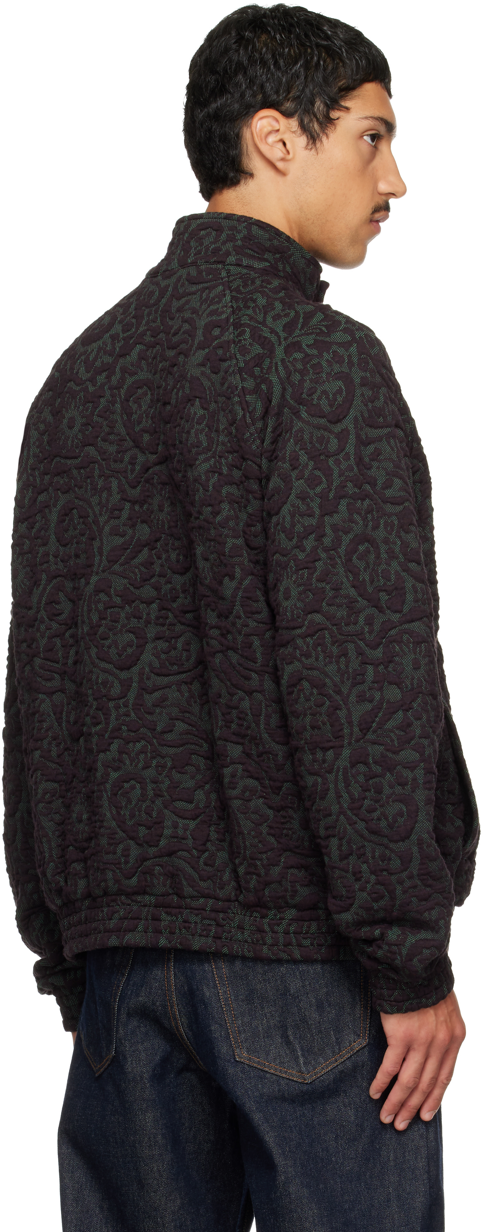 Dries Van Noten: Purple & Green Jacquard Jacket | SSENSE