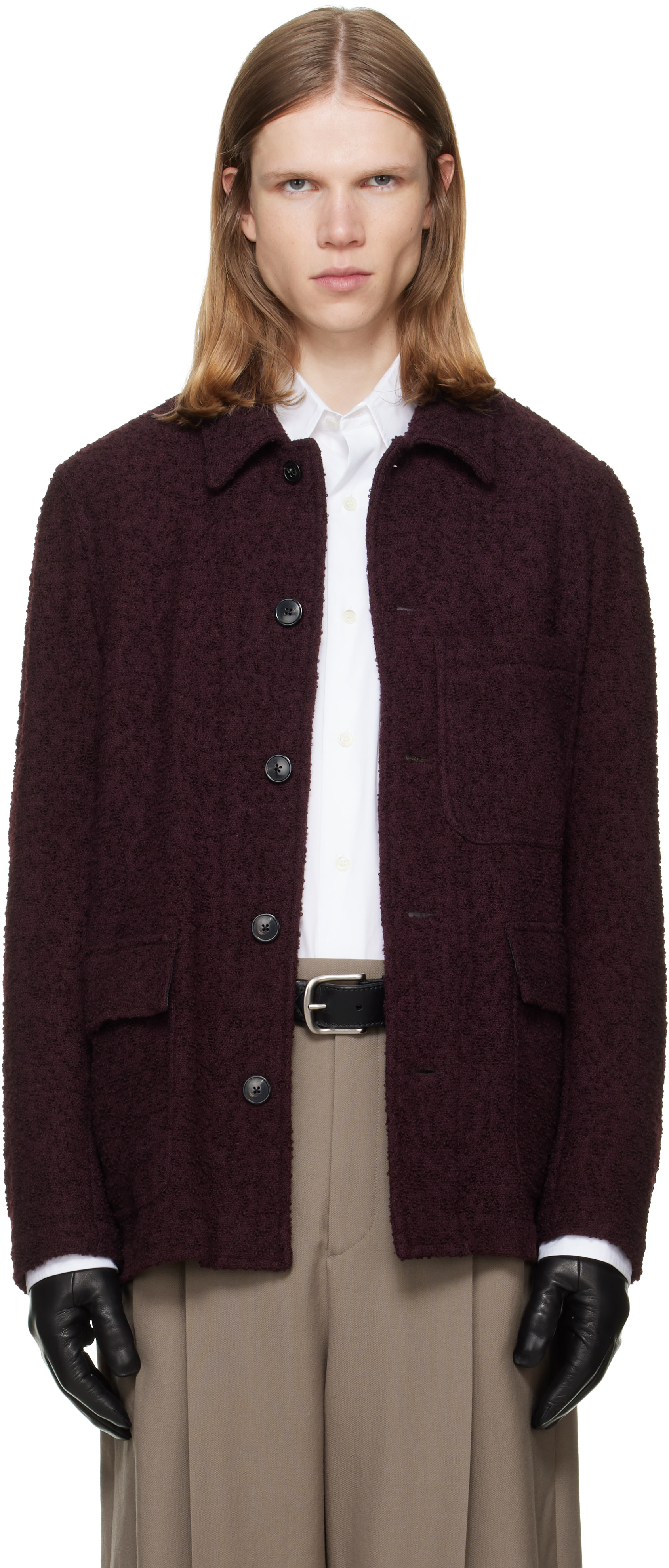 Dries Van Noten - Burgundy Wool Bouclé Jacket
