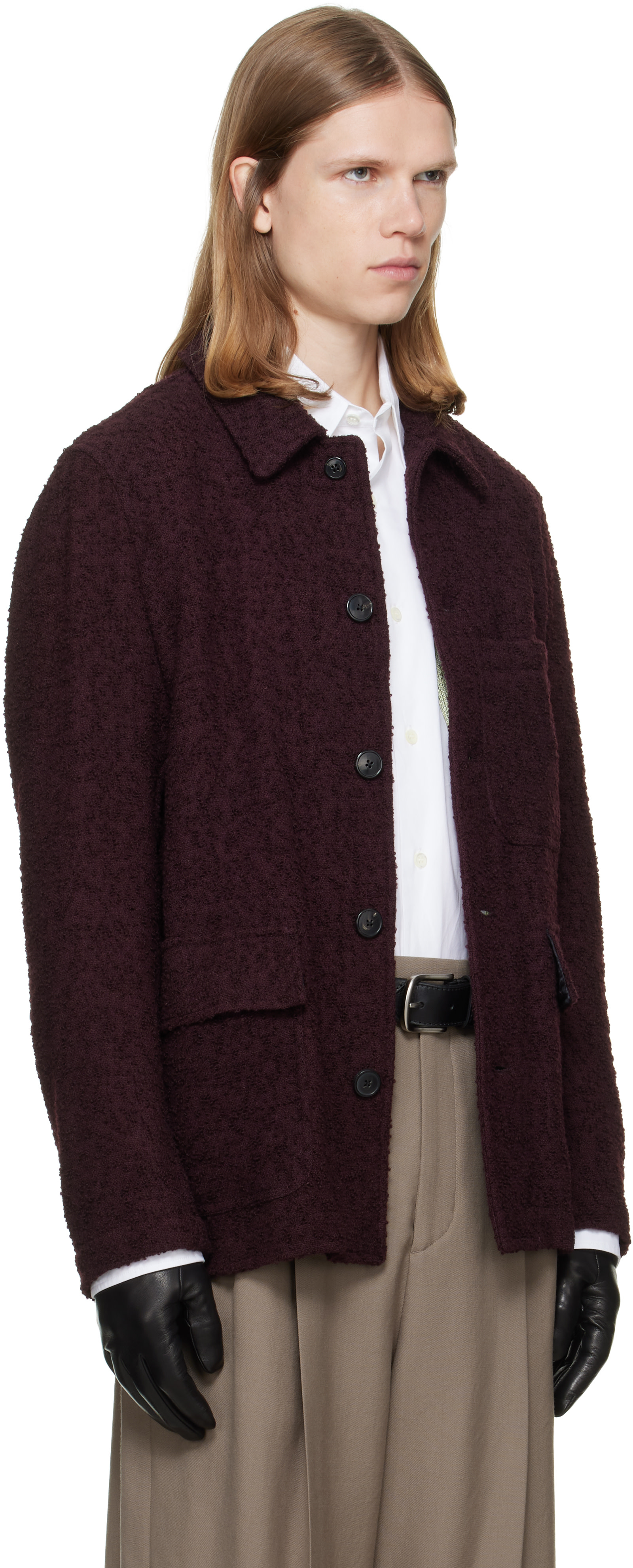 Dries Van Noten - Burgundy Wool Bouclé Jacket