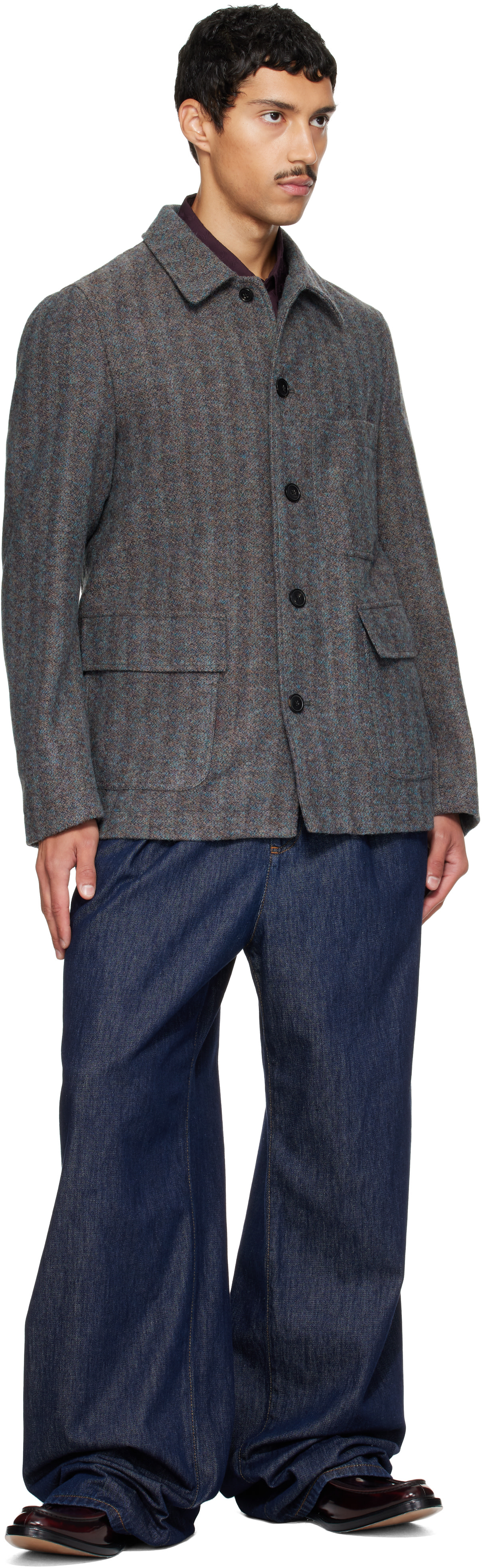 Dries Van Noten - Gray & Blue Wool Jacket