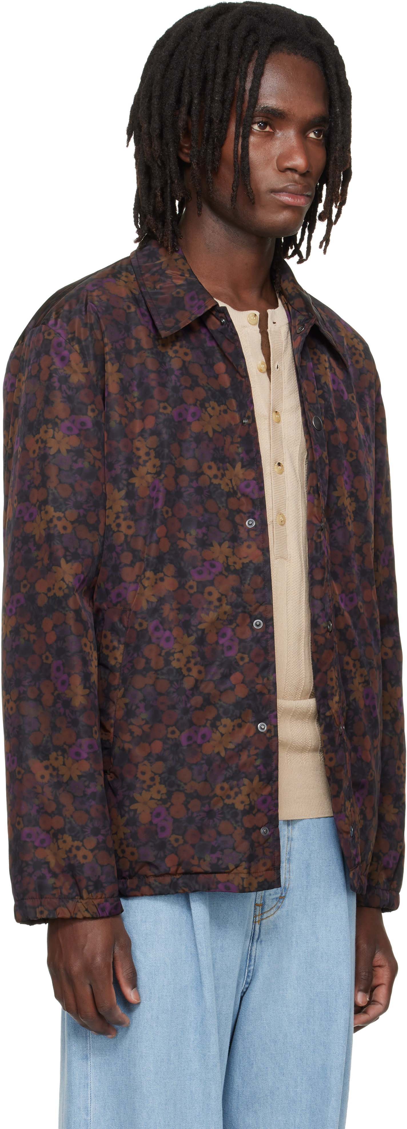 Dries Van Noten: Brown & Purple Floral Jacket | SSENSE