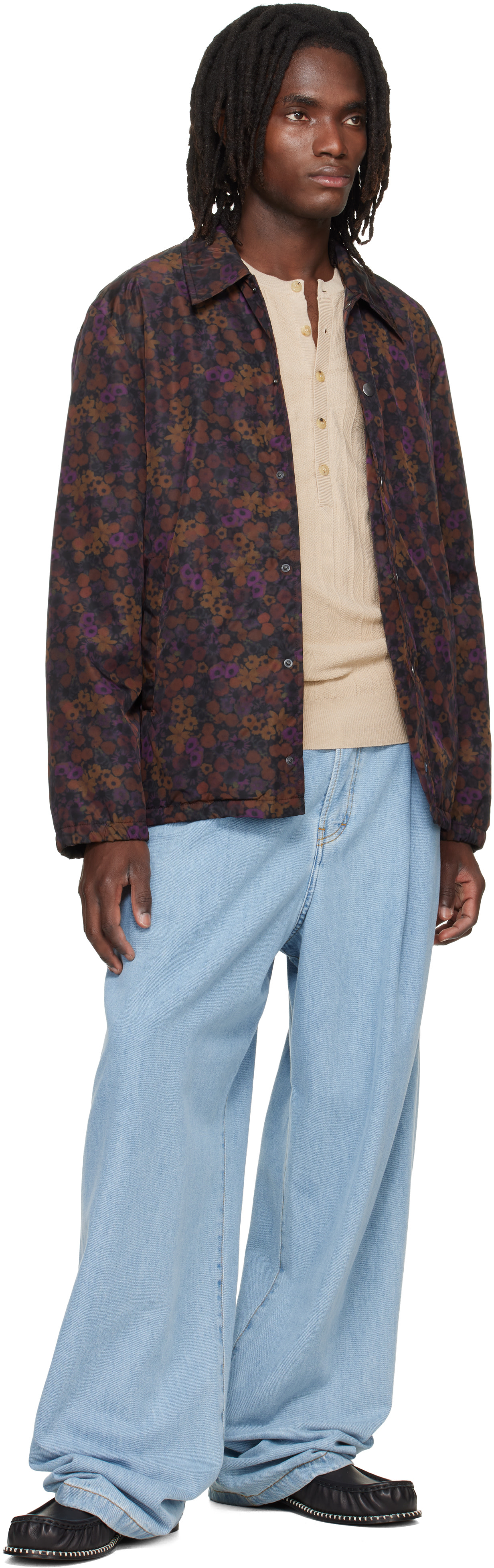 Dries Van Noten: Brown & Purple Floral Jacket | SSENSE
