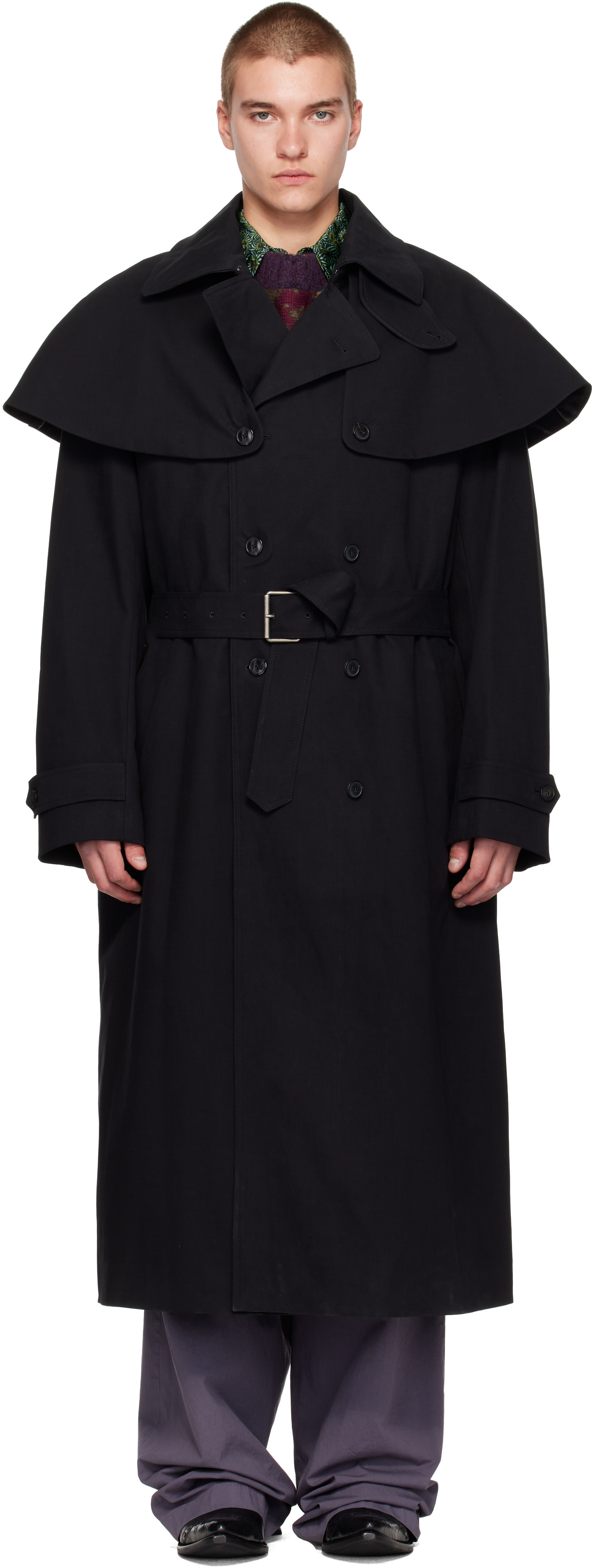 Dries Van Noten - Black Cape Trench Coat