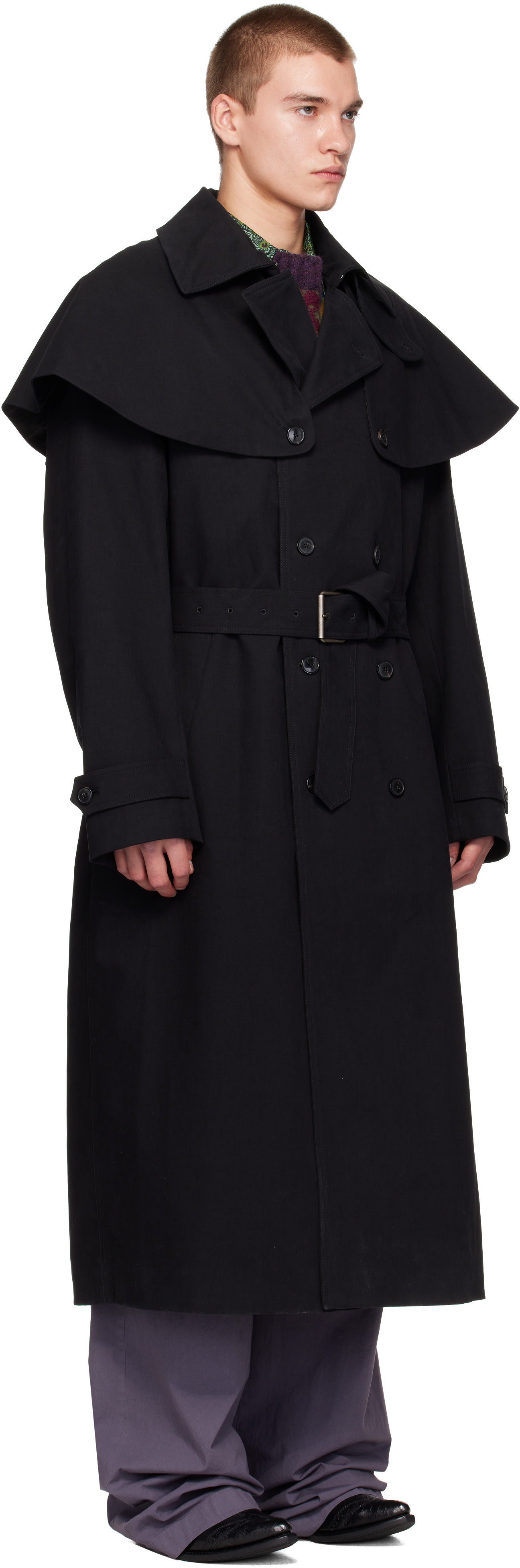 Dries Van Noten - Black Cape Trench Coat