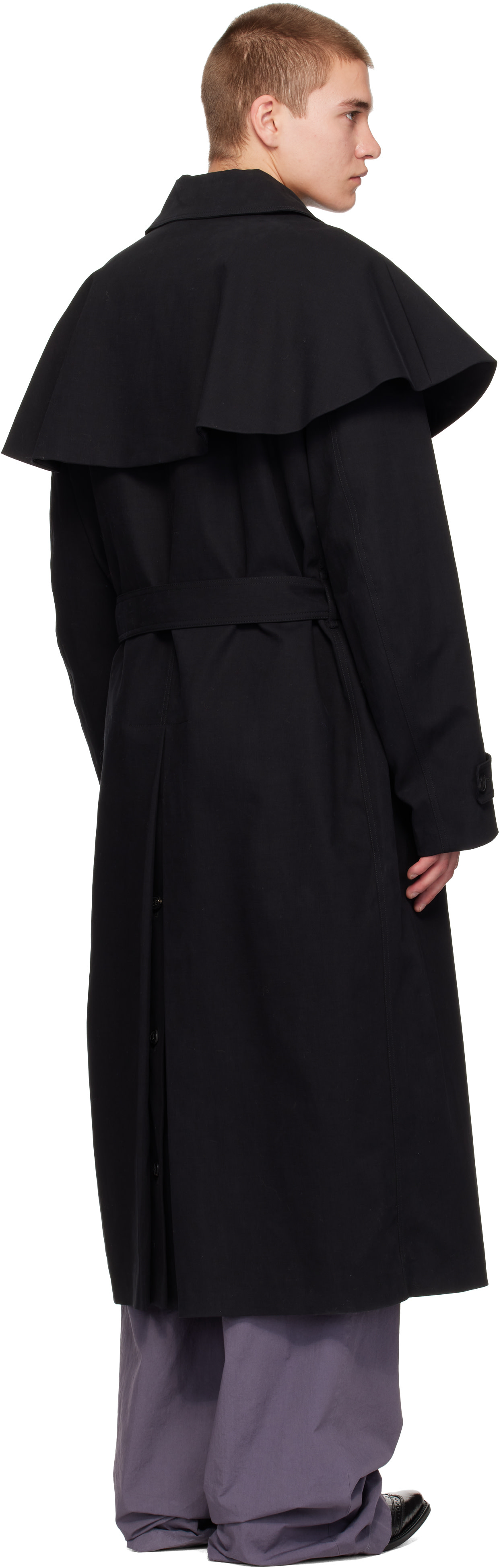 Dries Van Noten - Black Cape Trench Coat