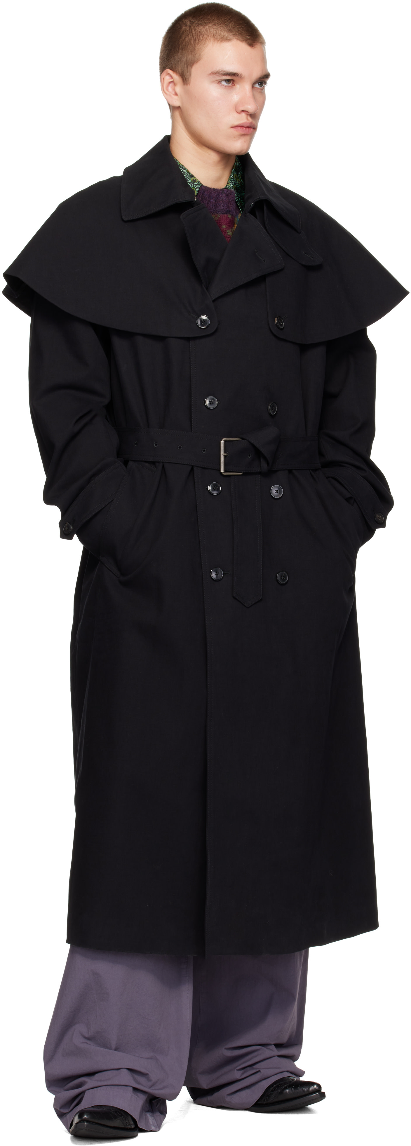 Dries Van Noten - Black Cape Trench Coat