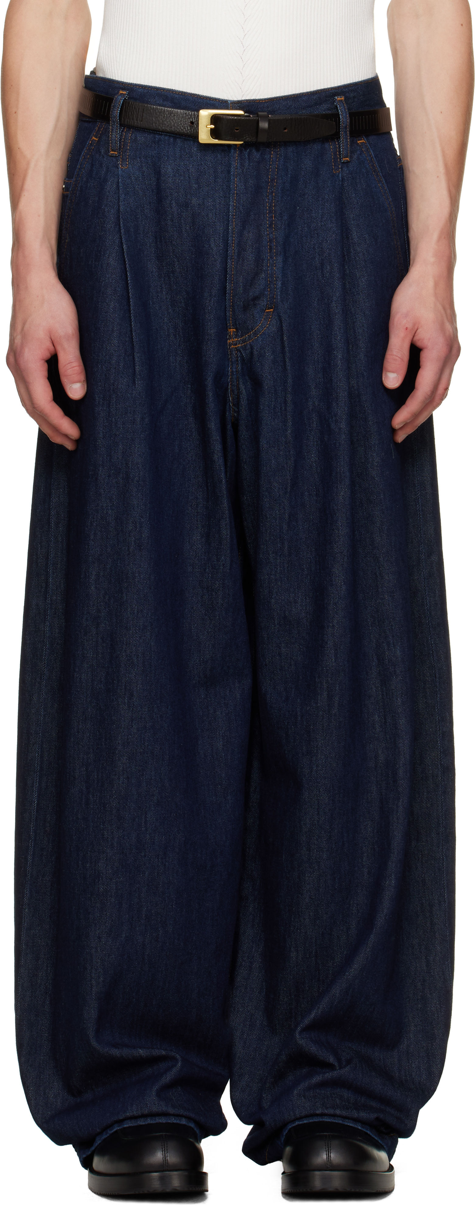 Dries Van Noten - Navy Pleated Jeans