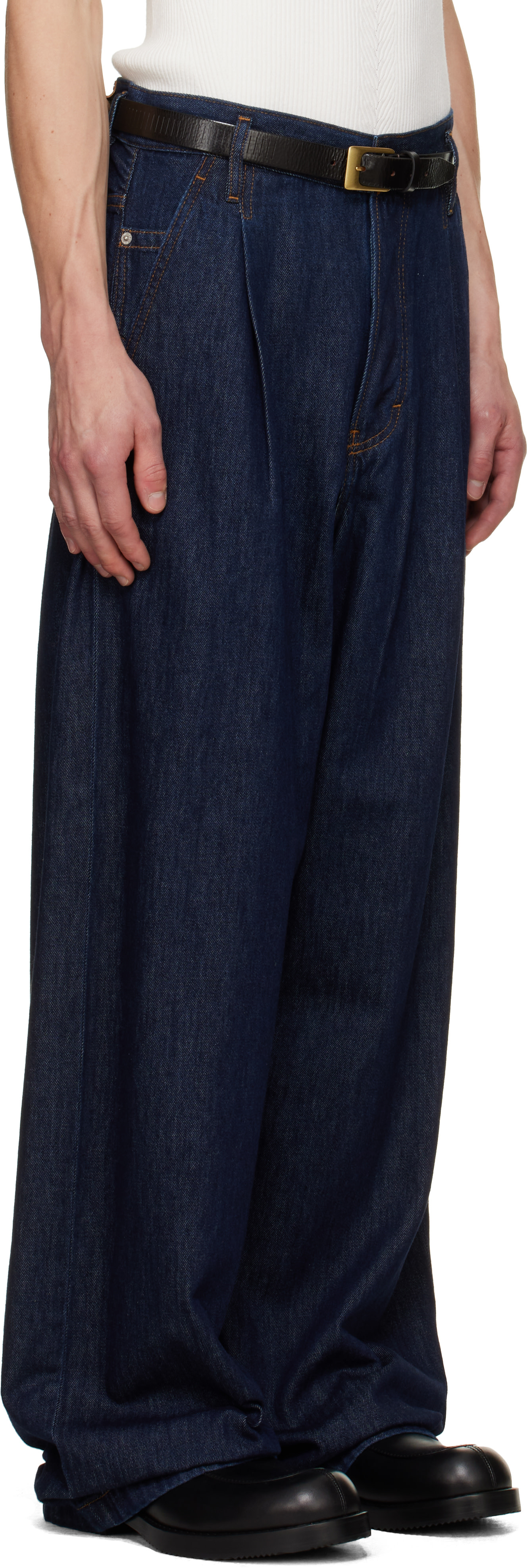 Dries Van Noten - Navy Pleated Jeans