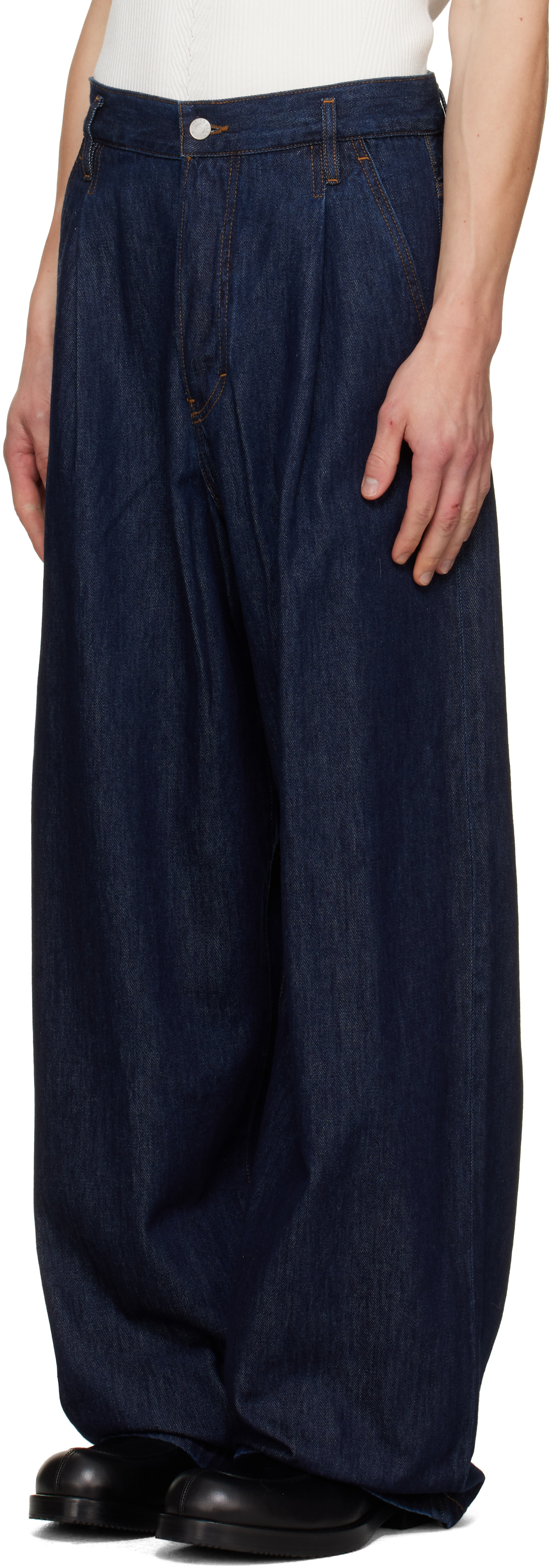 Dries Van Noten - Navy Pleated Jeans