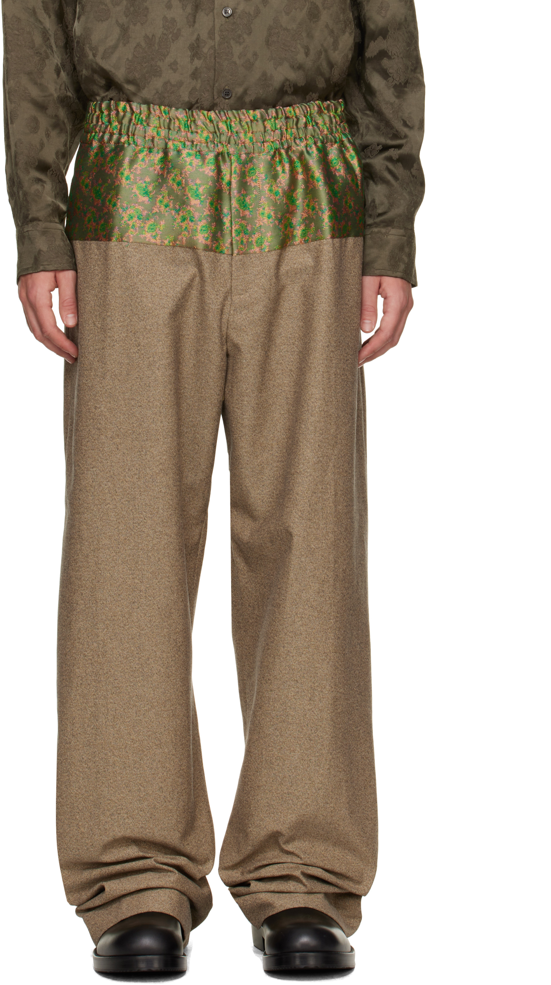 Dries Van Noten: ベージュ コントラストウエスト トラウザーズ