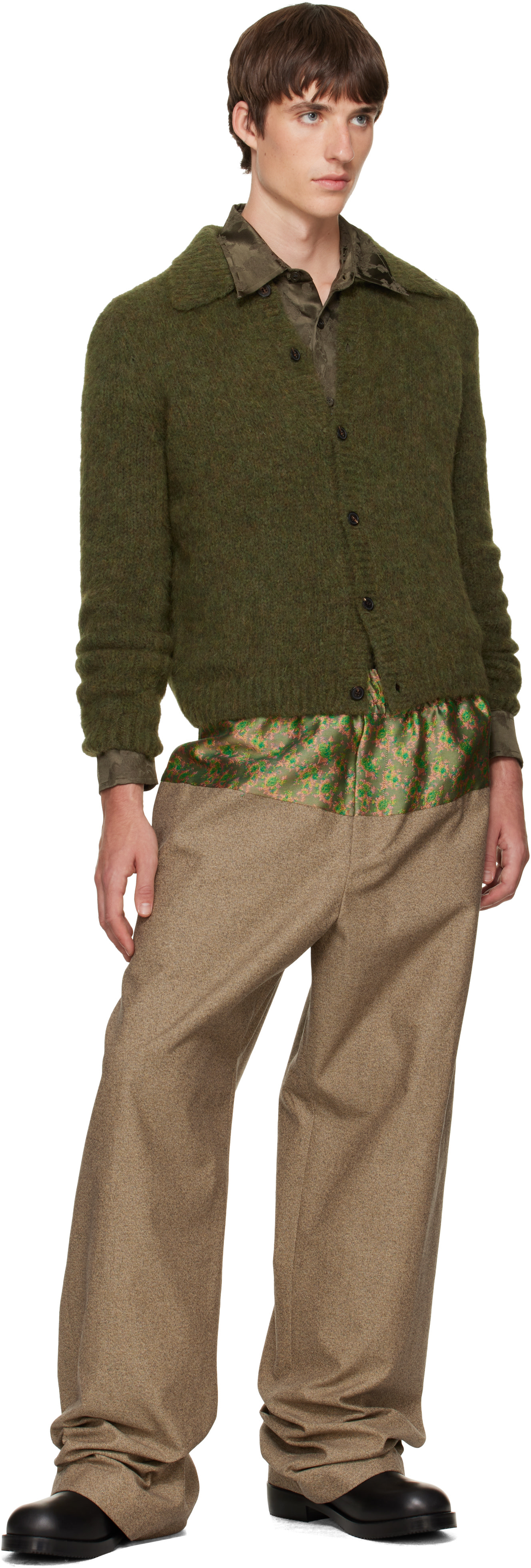 Dries Van Noten: ベージュ コントラストウエスト トラウザーズ