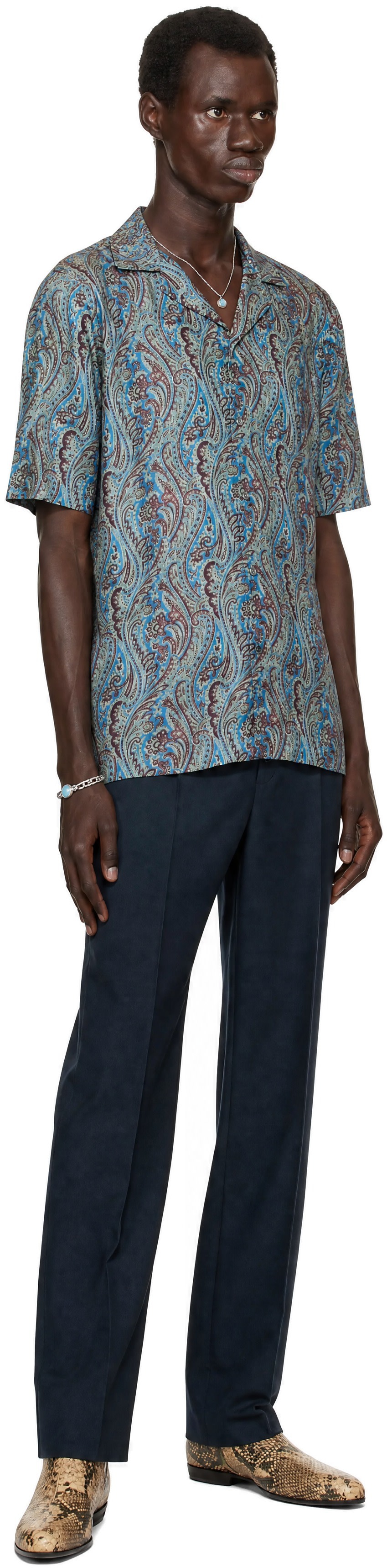 Dries Van Noten - ネイビー ウール タックパンツ
