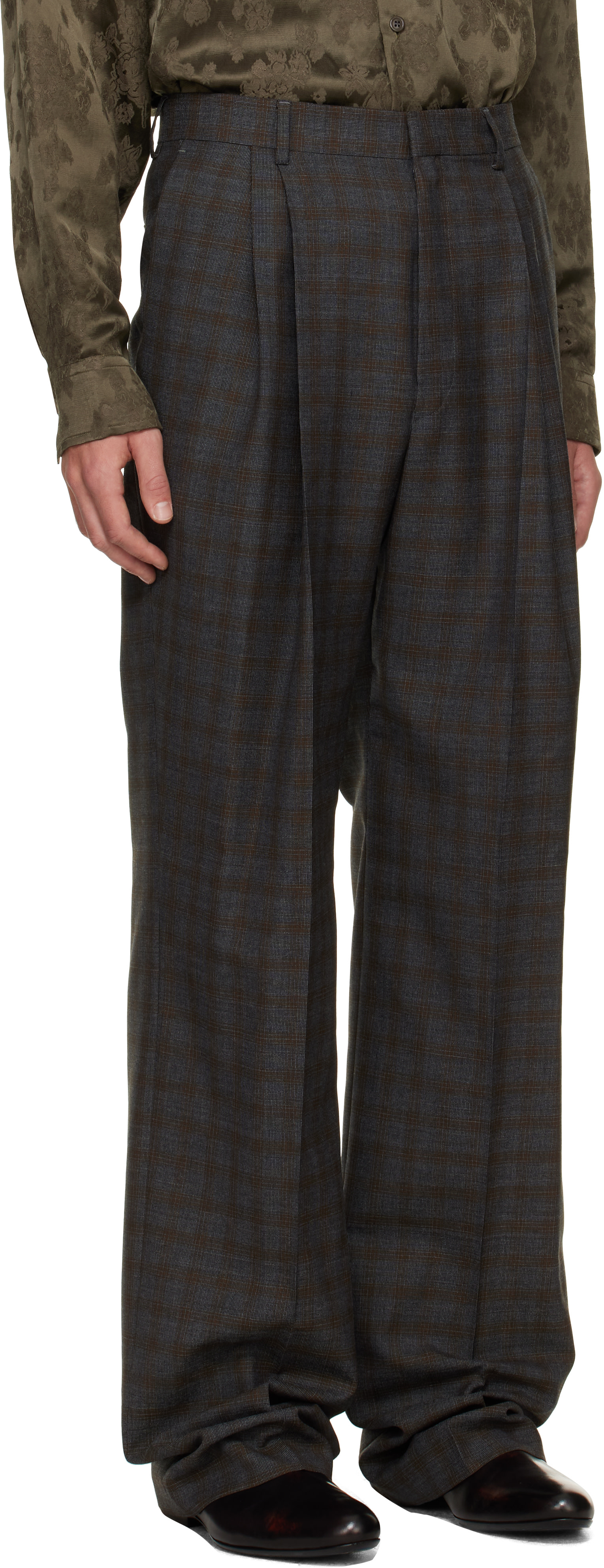 Dries Van Noten: グレー Long ウール ストレートレッグ トラウザーズ