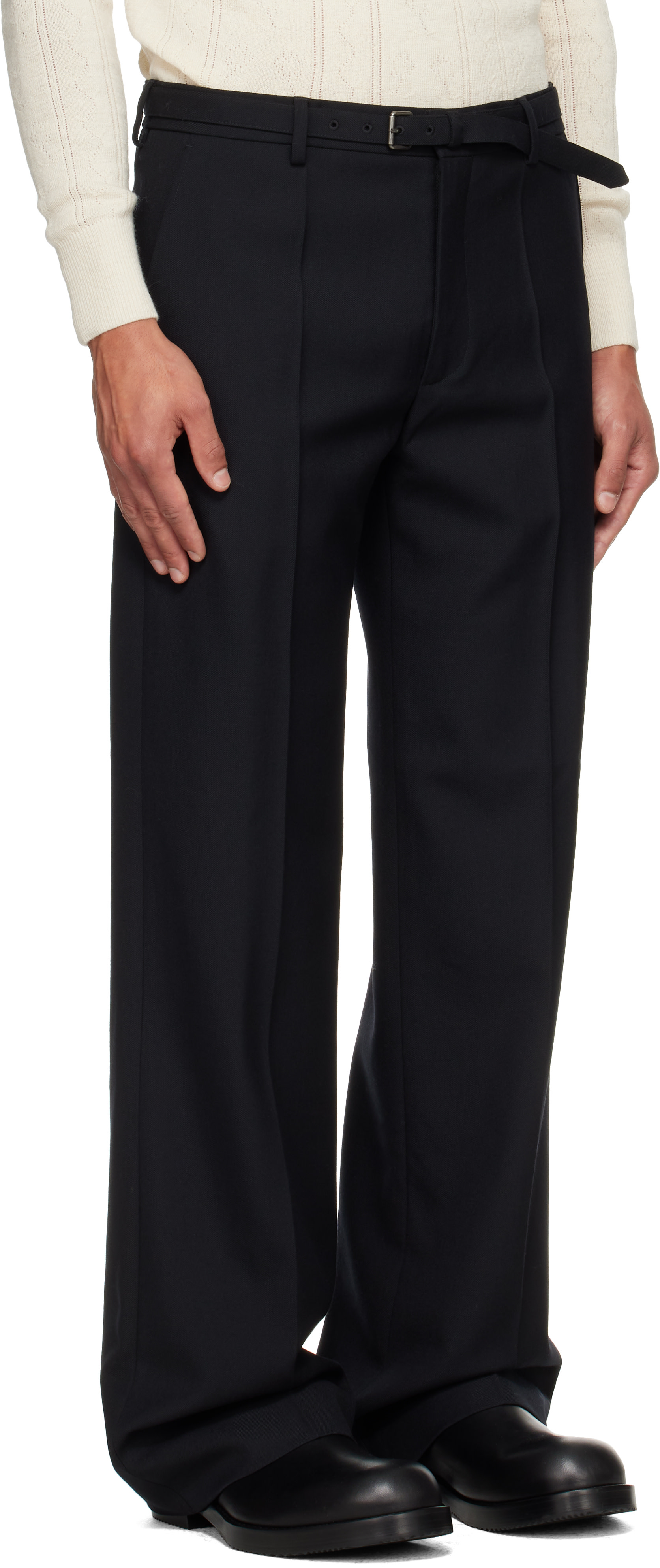 Dries Van Noten - Black Belted Wool Trousers