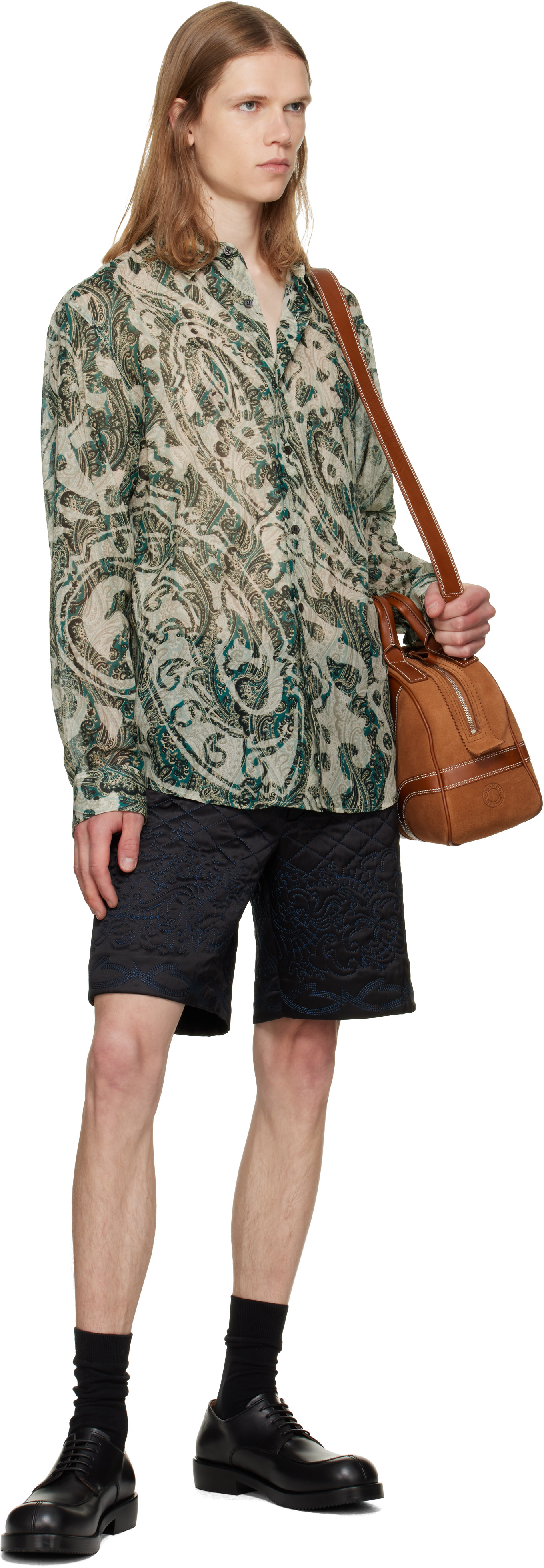 DRIES VAN NOTEN キルティングパンツ サイズ46 Dries Van Noten: SSENSE限定 ブラック キルティング シルク ショート