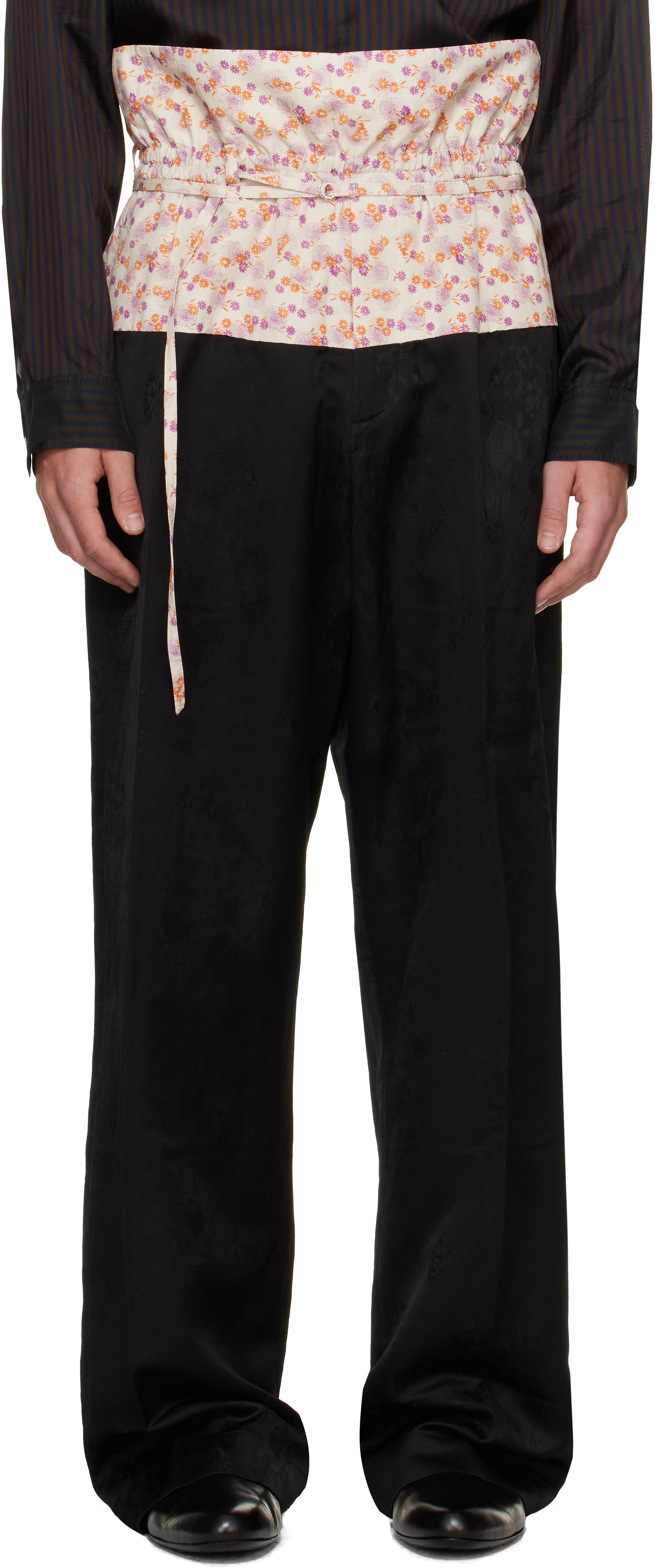 Dries Van Noten: ブラック コントラストウエスト ジャカード