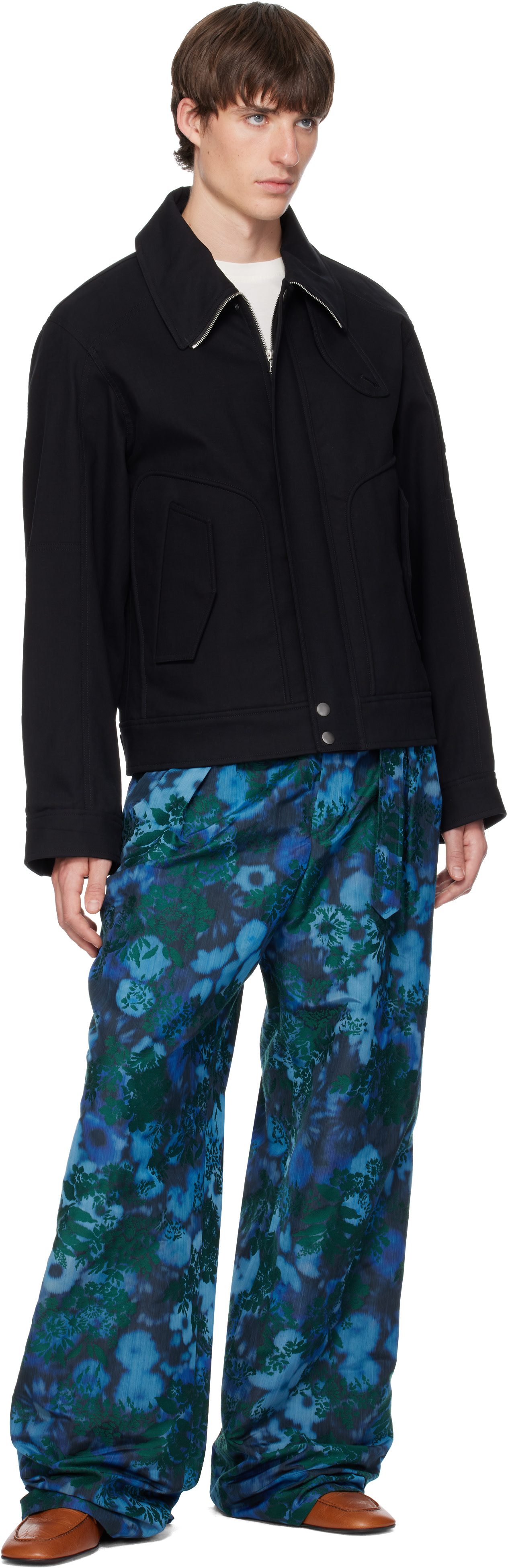 Dries Van Noten: Blue Belted Jacquard Trousers | SSENSE