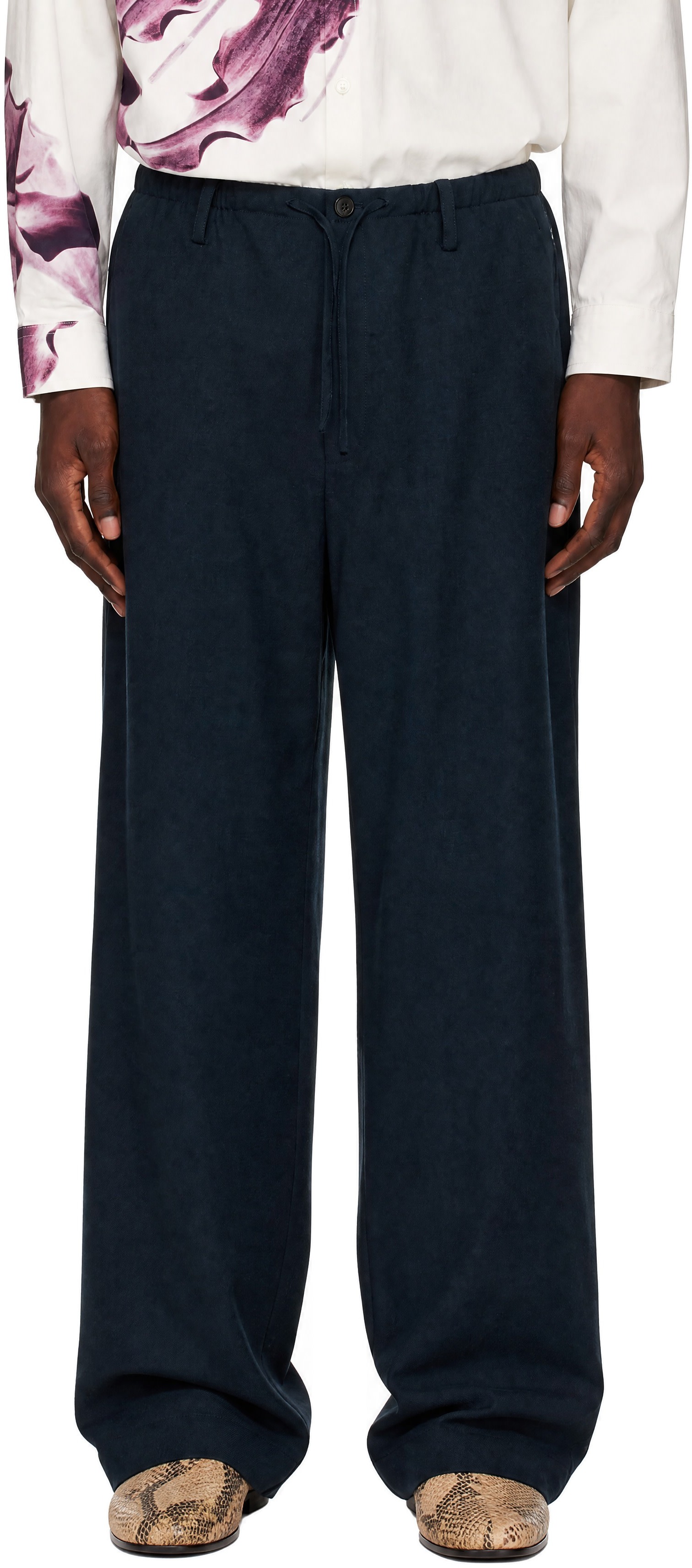 Dries Van Noten - Navy Wool Drawstring Trousers