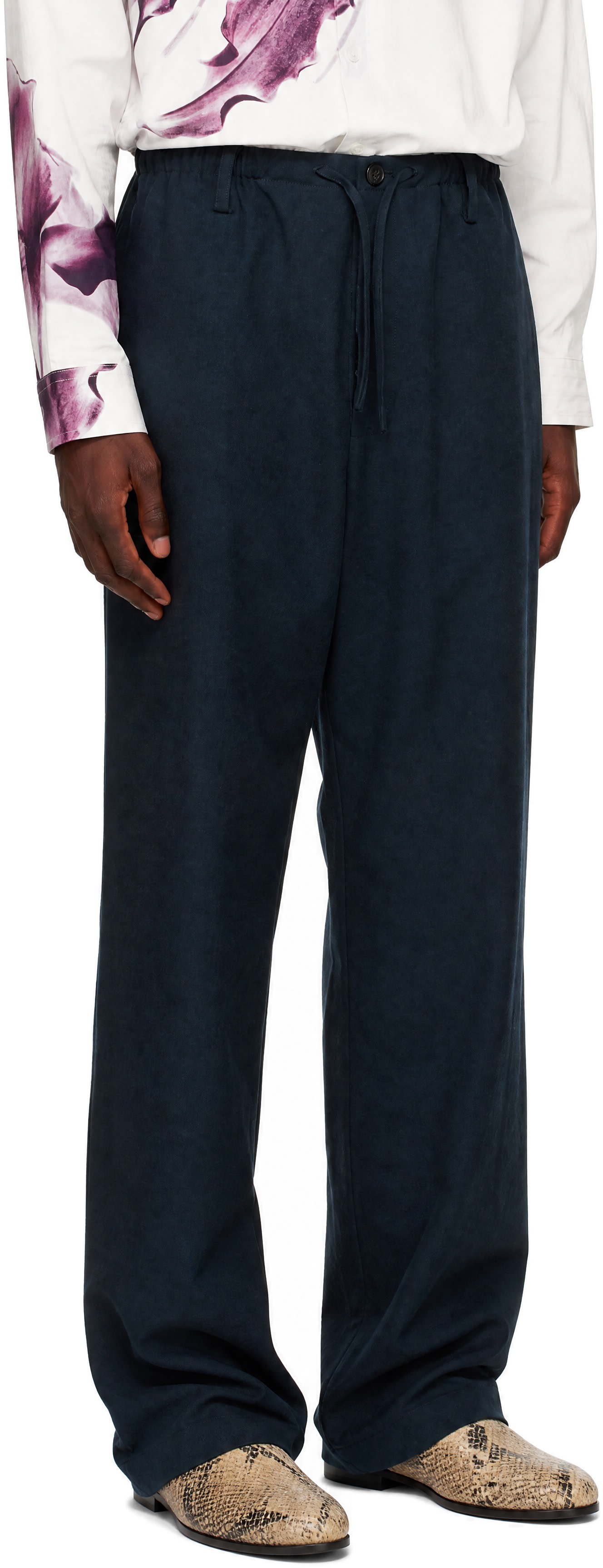 Dries Van Noten - Navy Wool Drawstring Trousers
