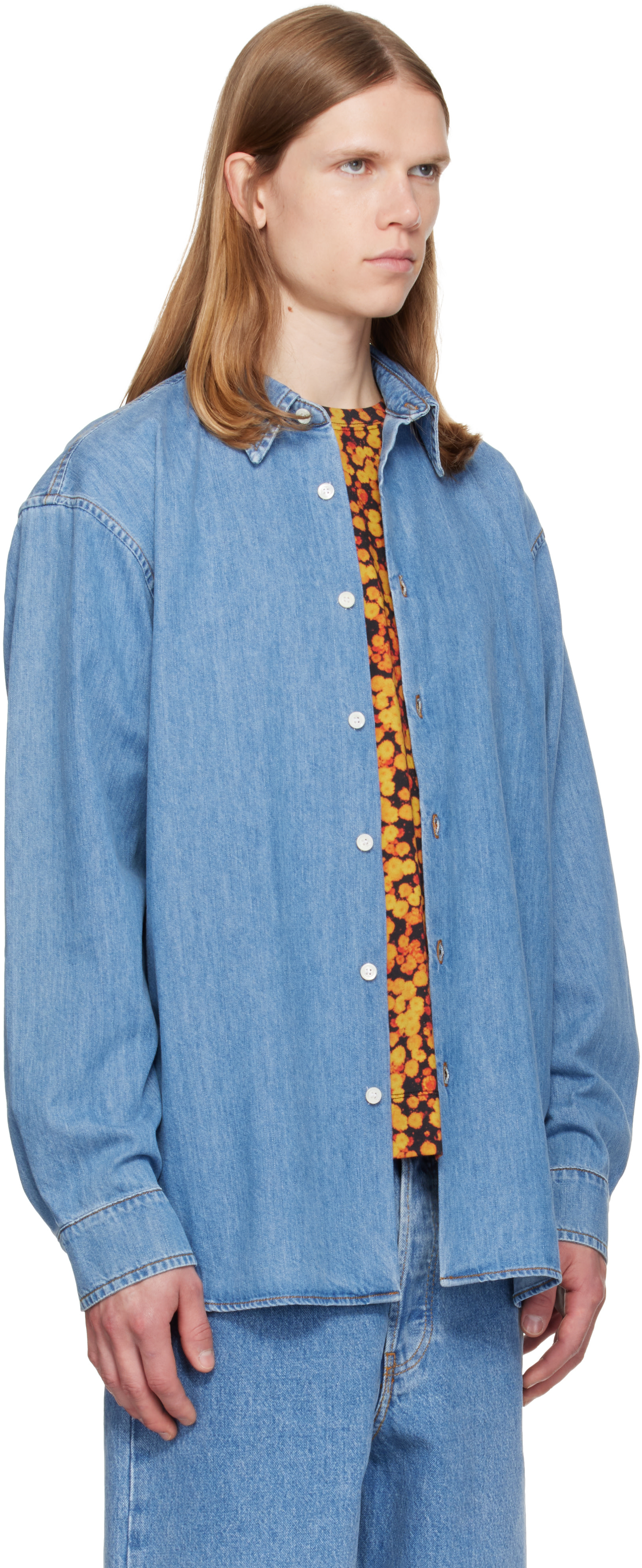 DRIES VAN NOTEN ドリスヴァンノッテン パフスリーブ デニムシャツ Dries Van Noten: ブルー ルーズフィット デニムシャツ | SSENSE 日本