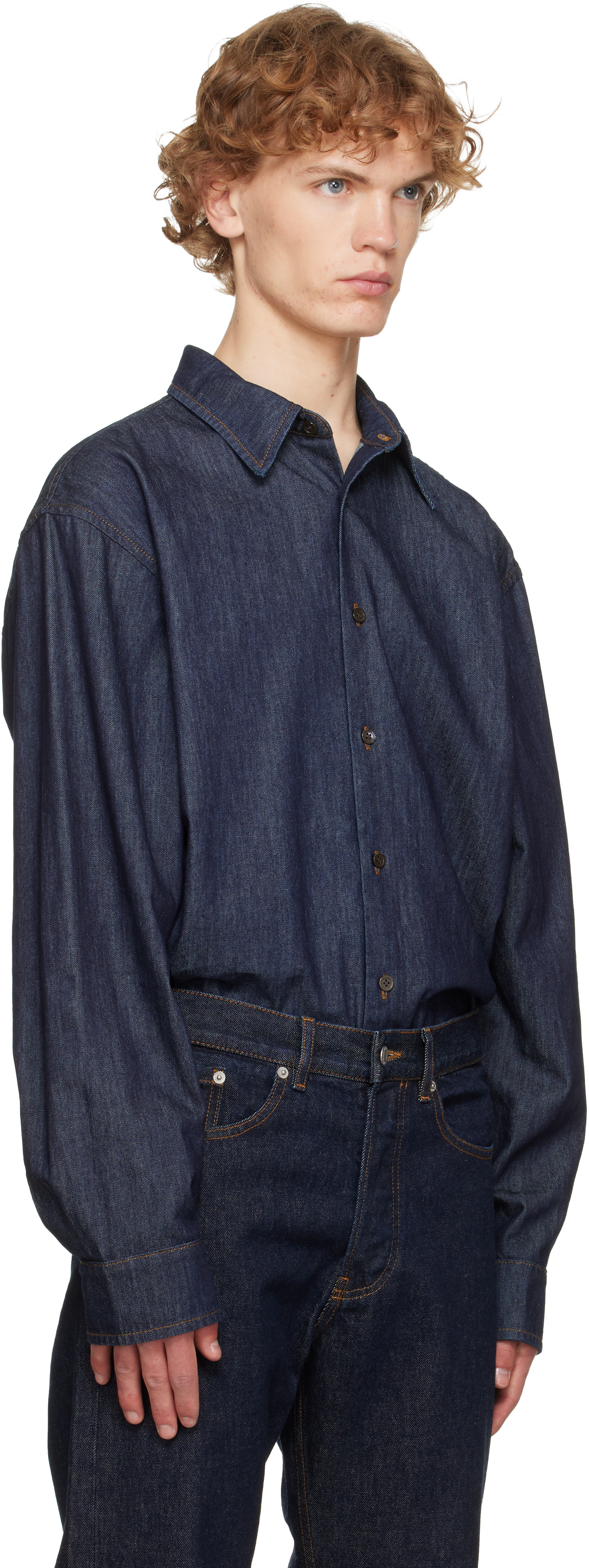Dries Van Noten: Blue Loose Denim Shirt | SSENSE