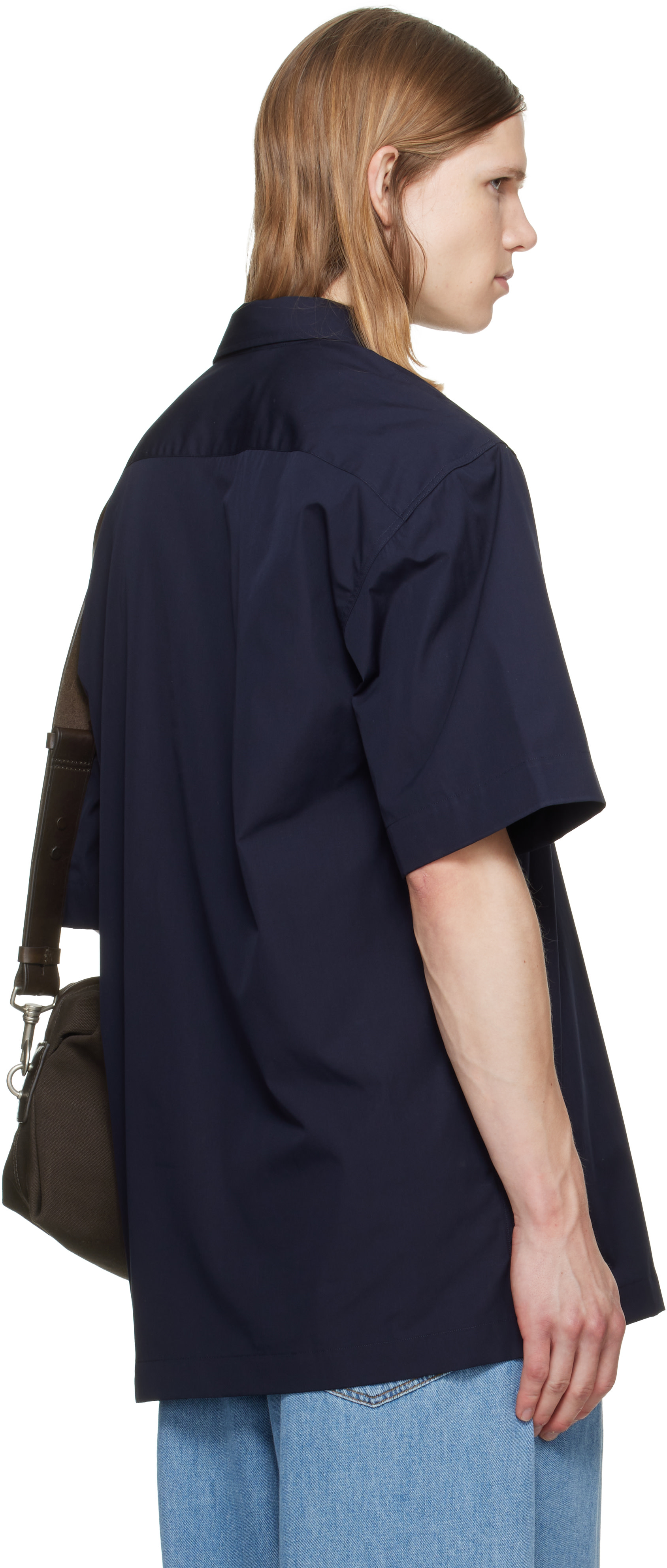 Dries Van Noten: Navy Short Sleeve Cotton Shirt | SSENSE
