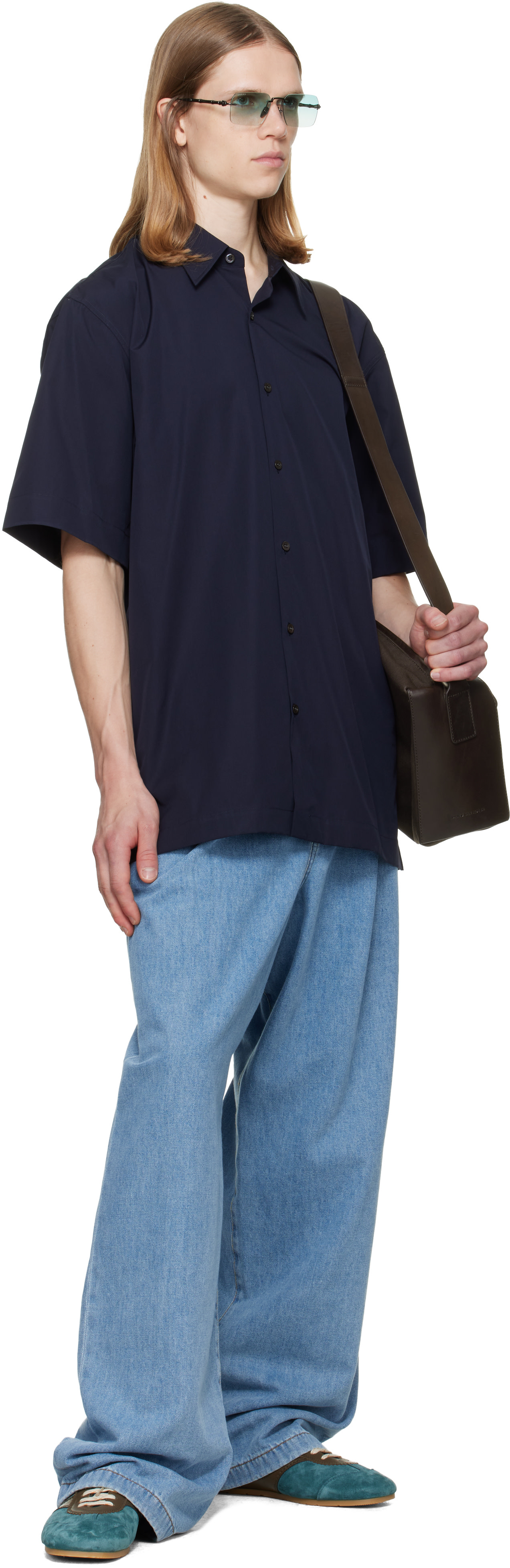Dries Van Noten: Navy Short Sleeve Cotton Shirt | SSENSE
