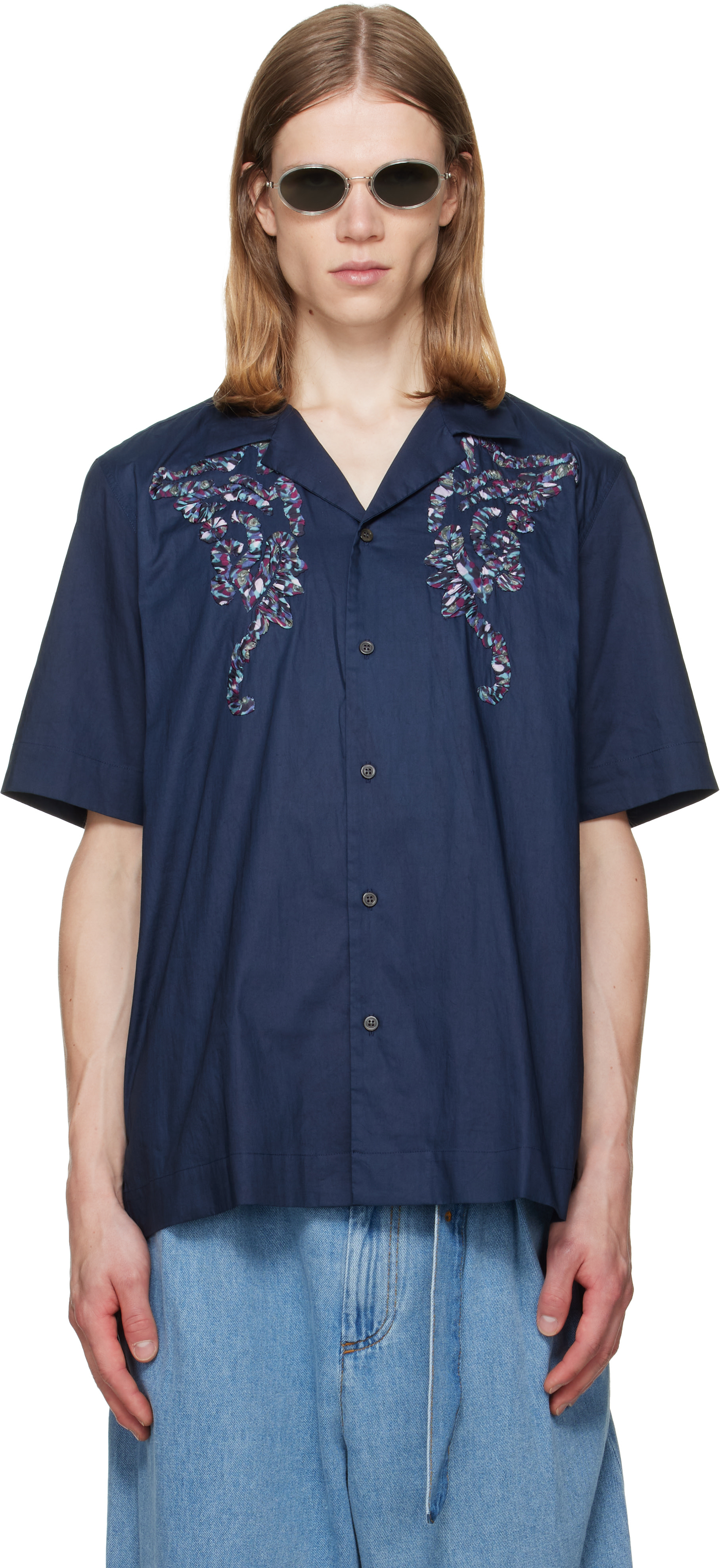 Dries Van Noten: ネイビー コットン アップリケ シャツ | SSENSE 日本