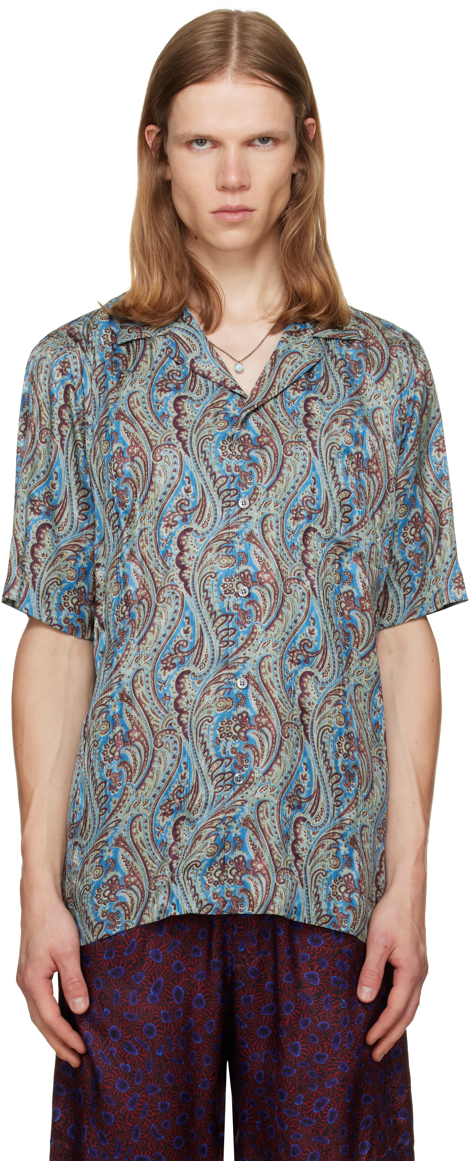 Dries Van Noten: ブルー ボクシー ジャカード シャツ | SSENSE 日本