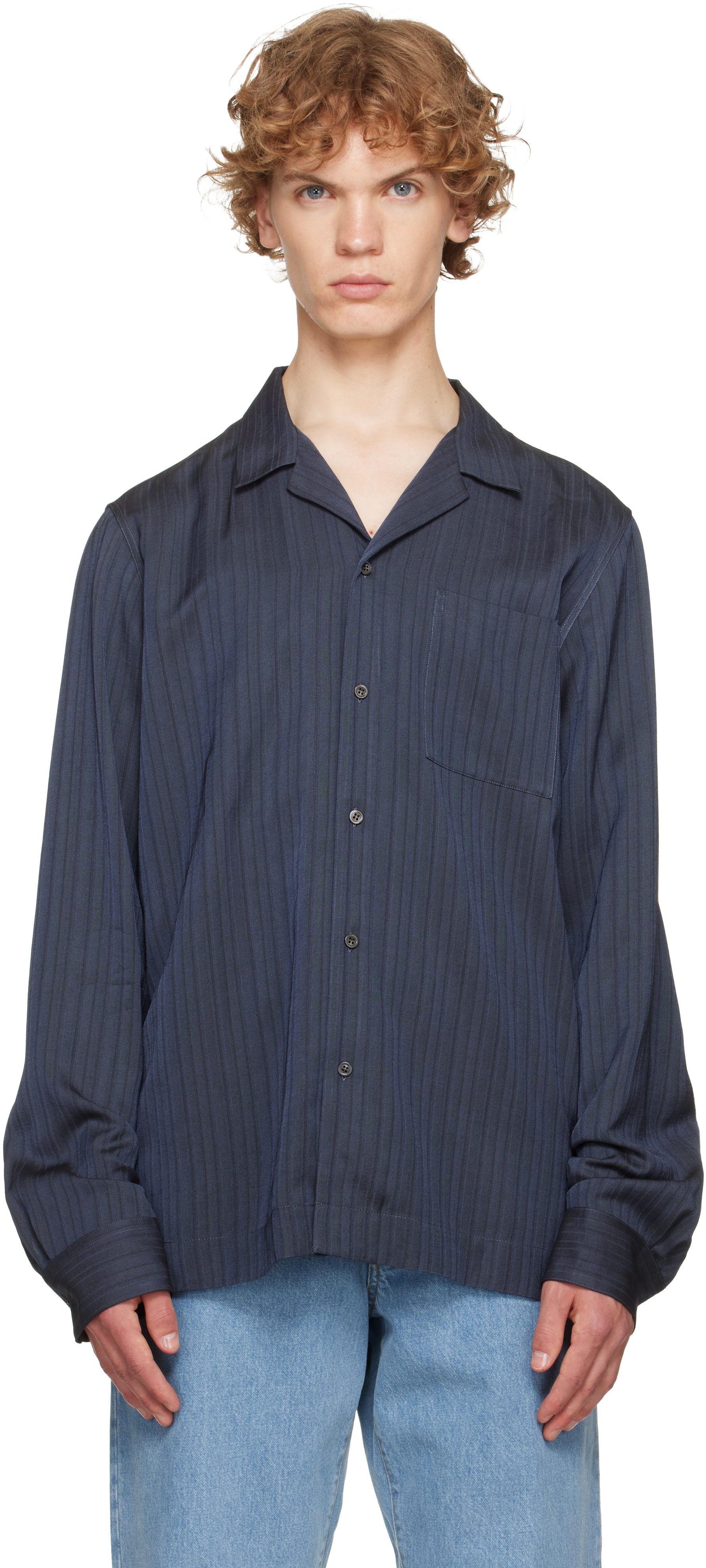 Dries Van Noten: Navy Viscose Twill Shirt | SSENSE