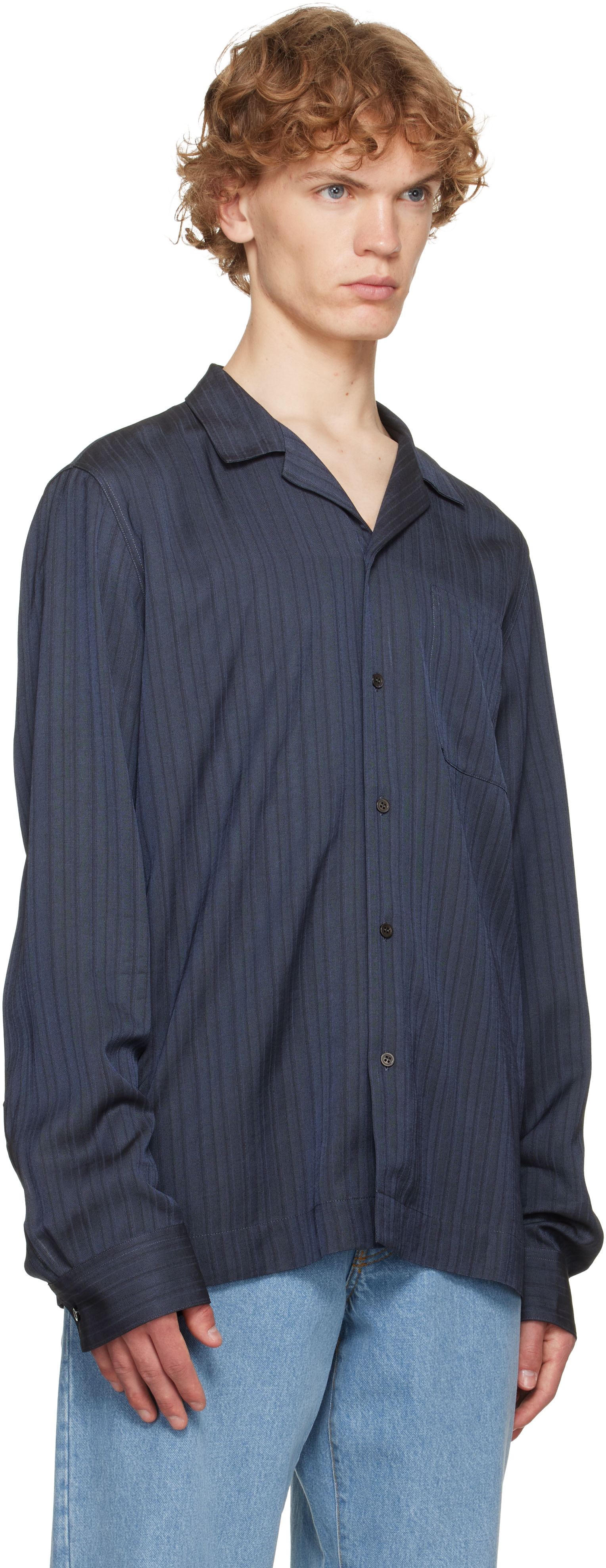 Dries Van Noten: Navy Viscose Twill Shirt | SSENSE