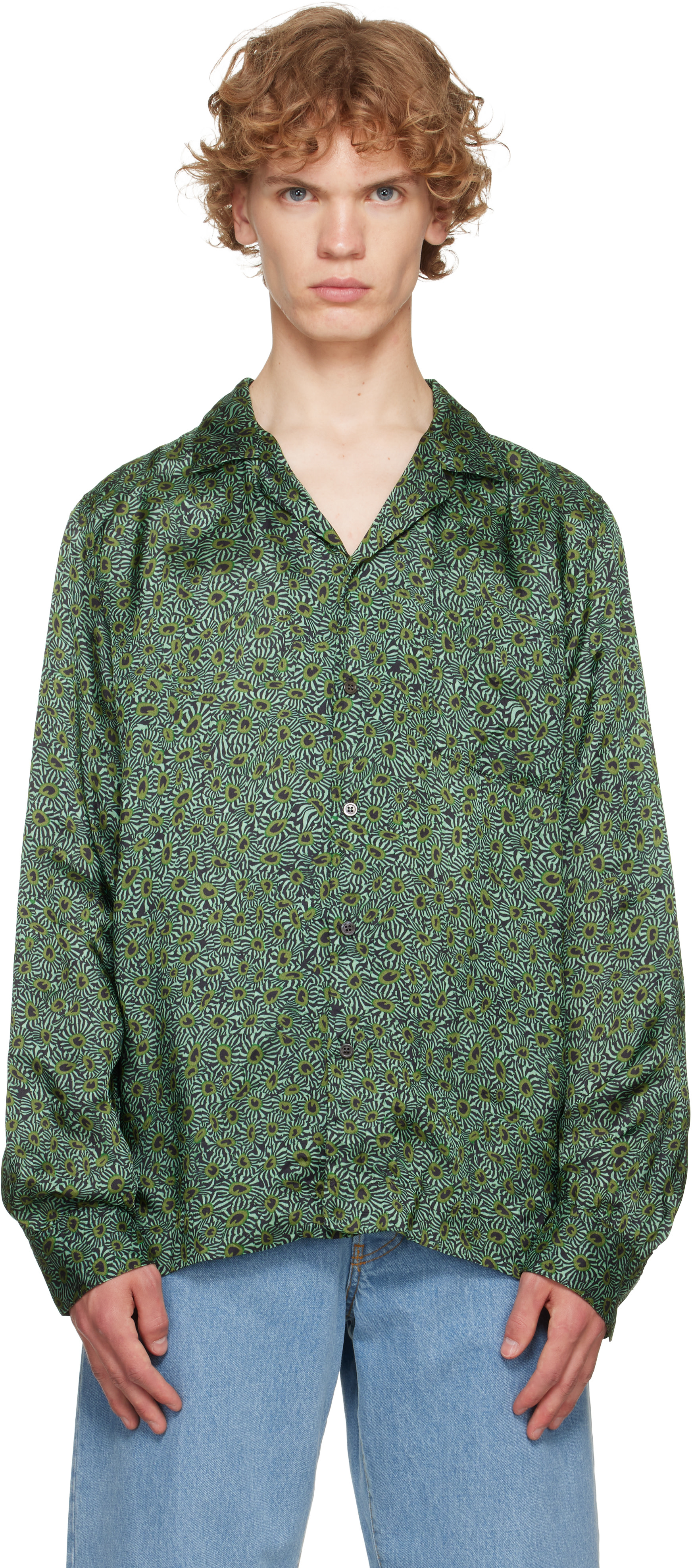 DRIES VAN NOTEN 長袖トップス Sサイズ グリーン Dries Van Noten: Green Viscose Twill Shirt | SSENSE