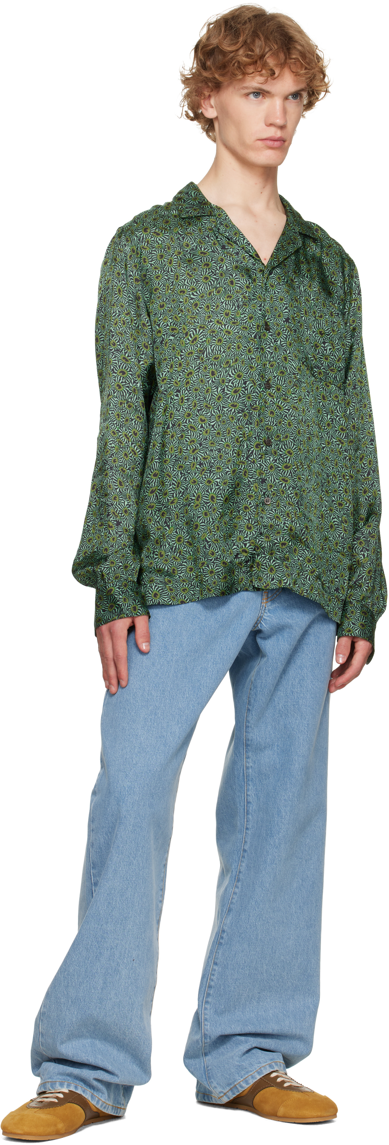 Dries Van Noten: Green Viscose Twill Shirt | SSENSE