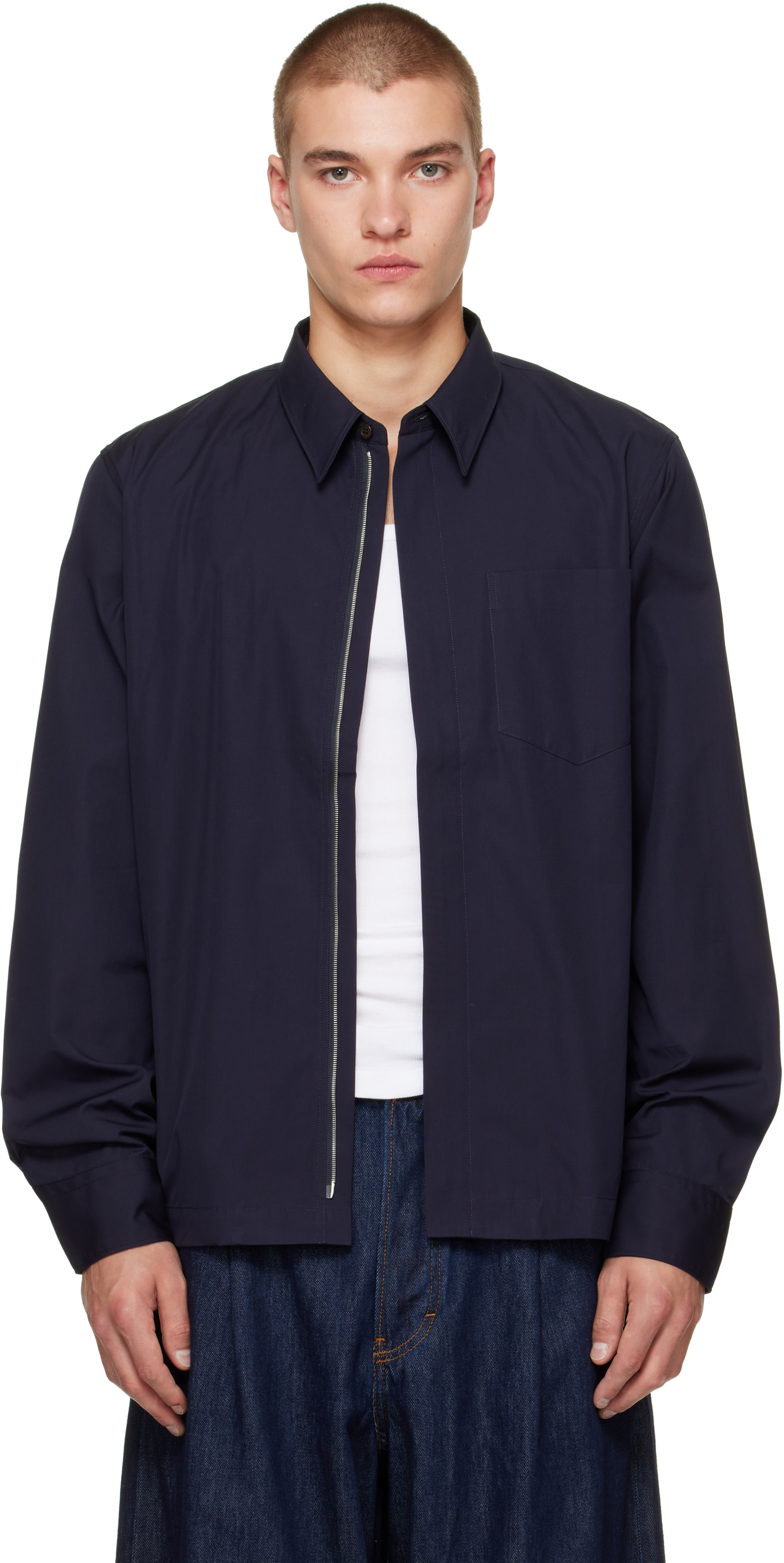 Dries Van Noten - ネイビー コットン ジッパー シャツ
