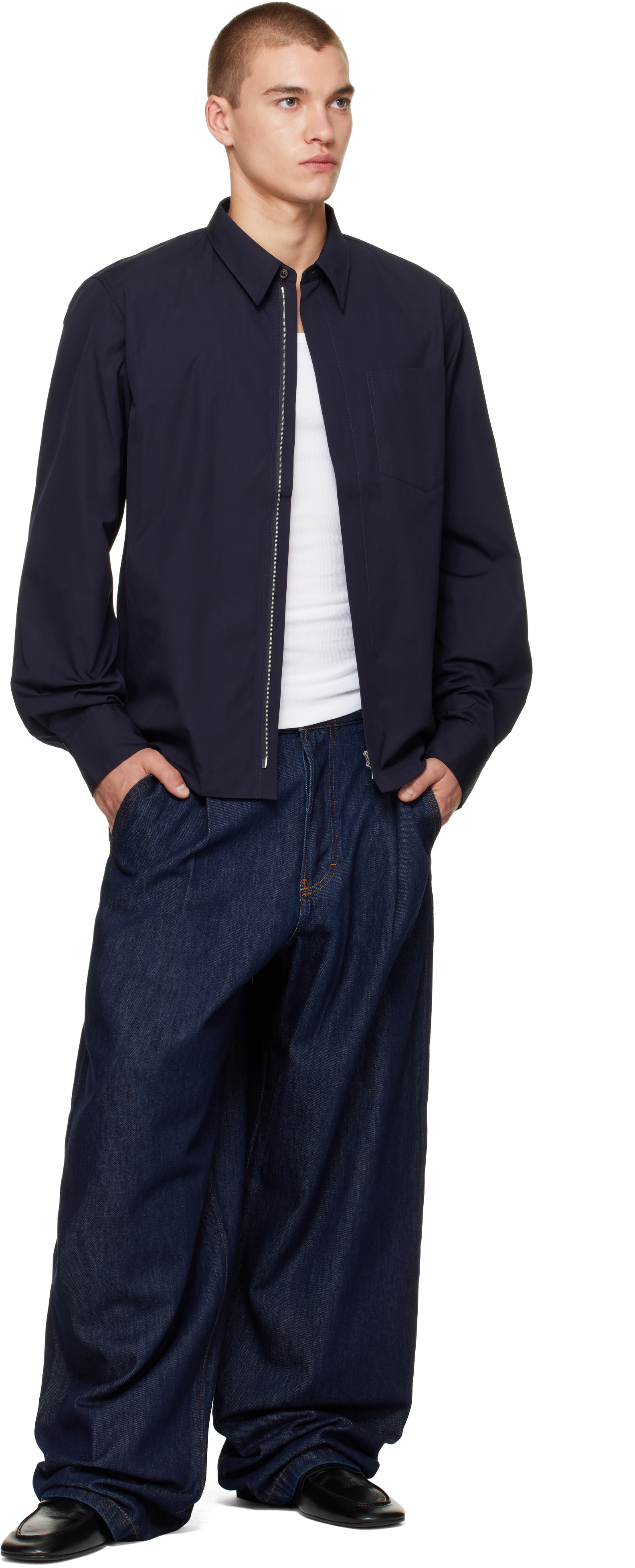 Dries Van Noten - ネイビー コットン ジッパー シャツ