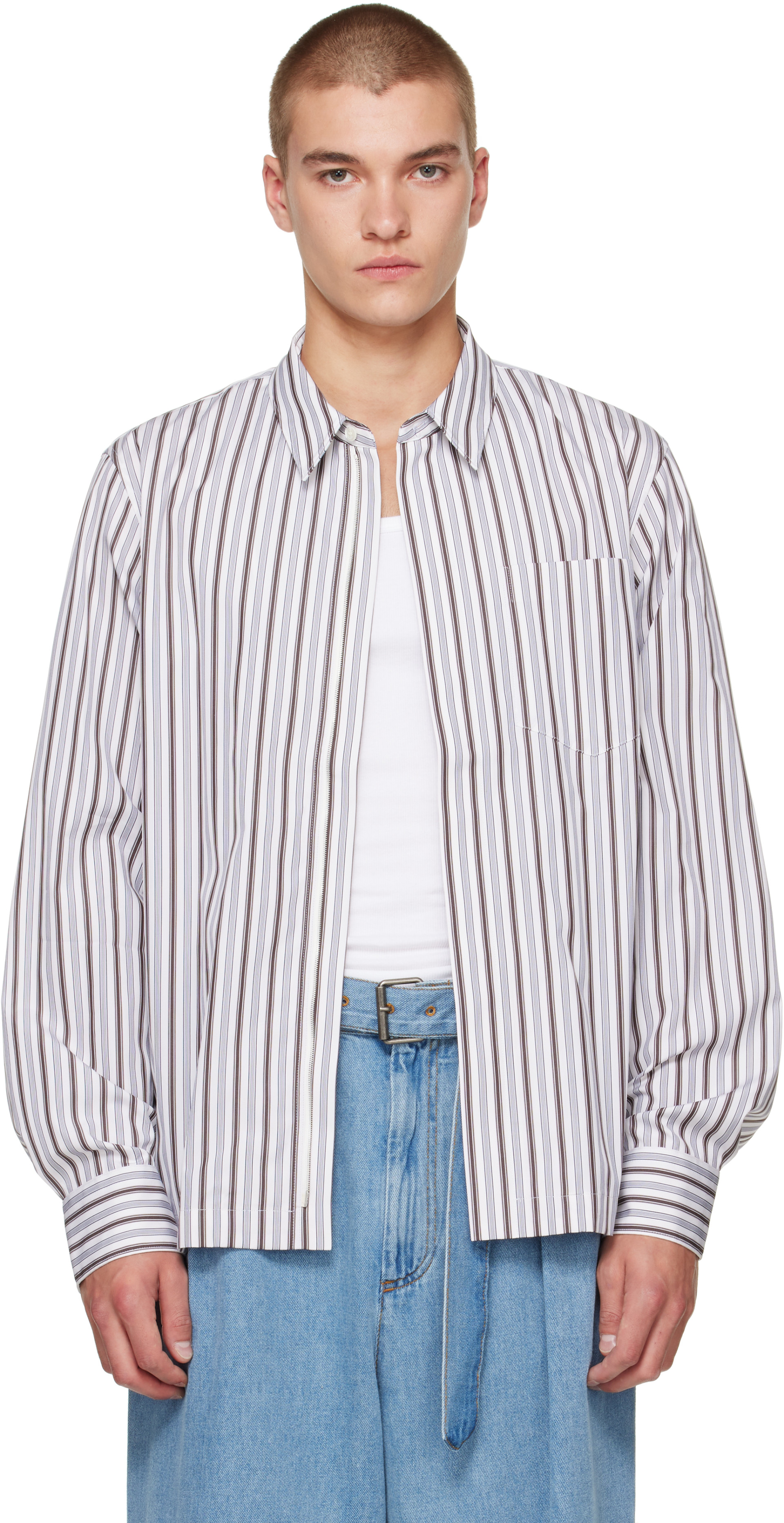 Dries Van Noten - ホワイト コットン ジッパー シャツ