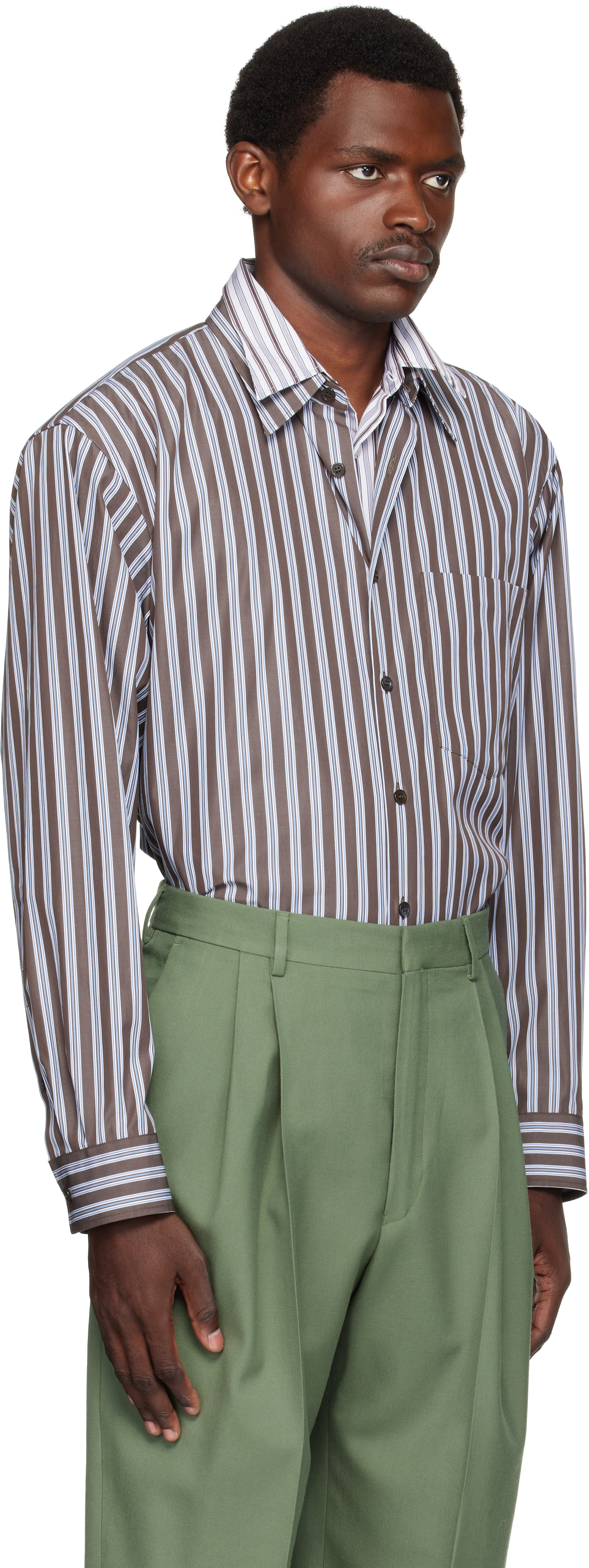 Dries Van Noten - Brown Double-Layer Cotton Shirt