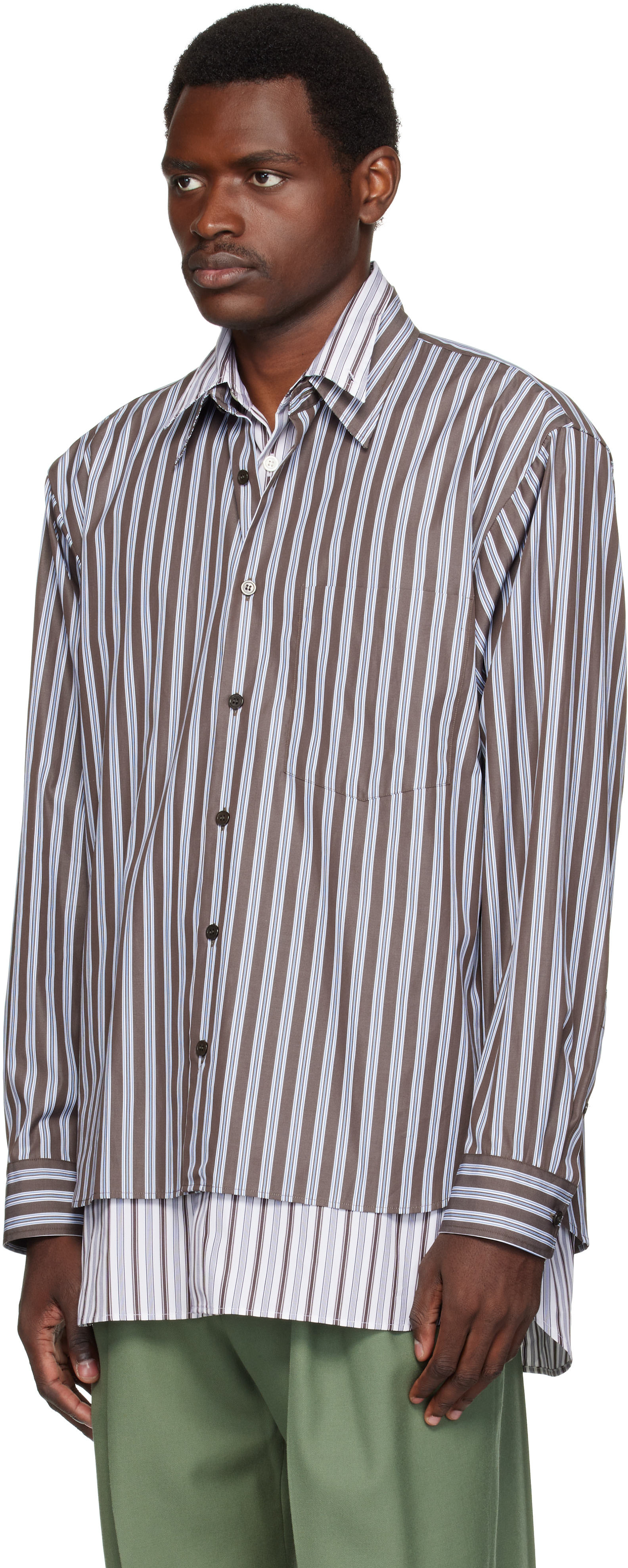 Dries Van Noten - Brown Double-Layer Cotton Shirt